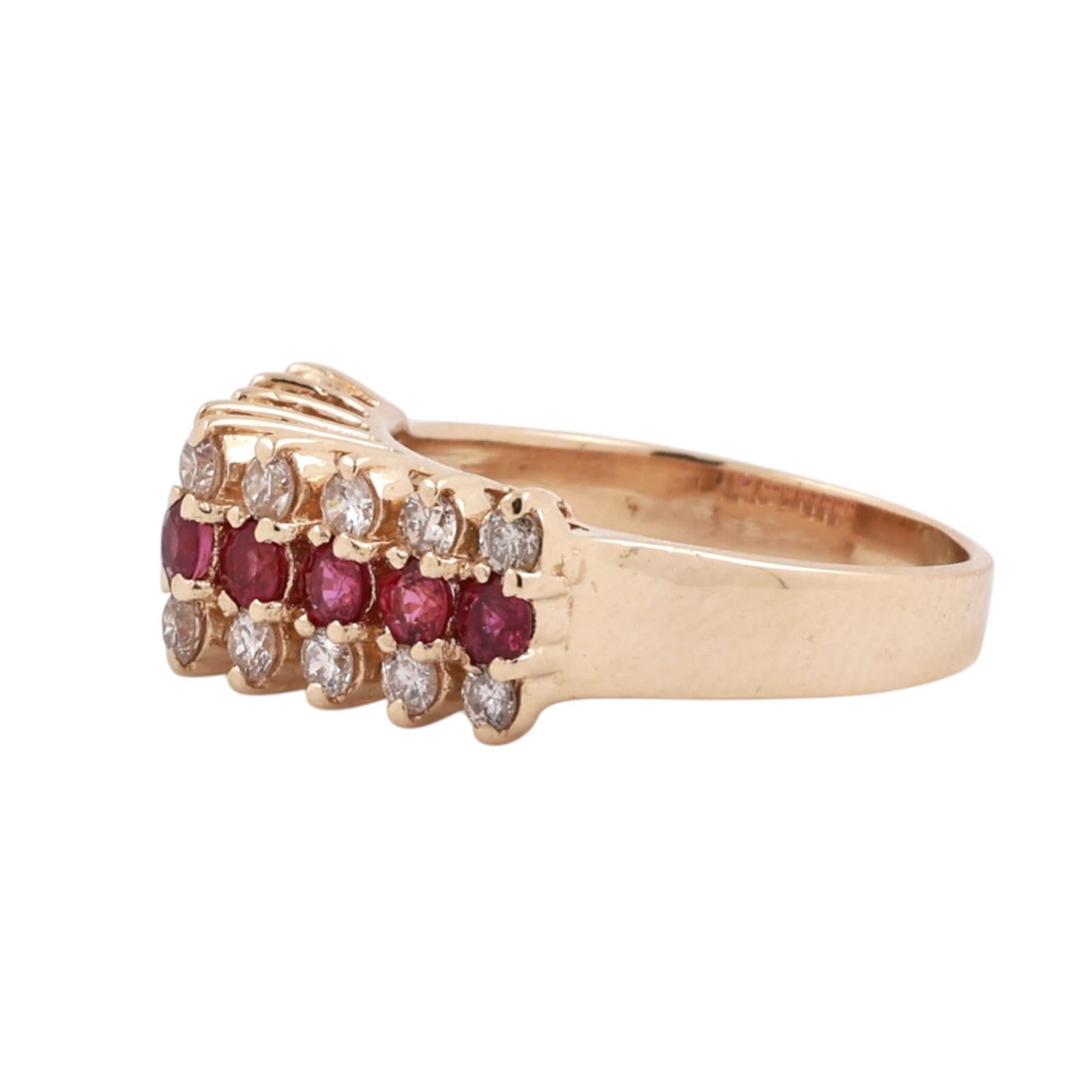 Ruby Diamond Anniversary Band Ring 14K Yellow Gold 1.56CTW Size 7.25 Estate