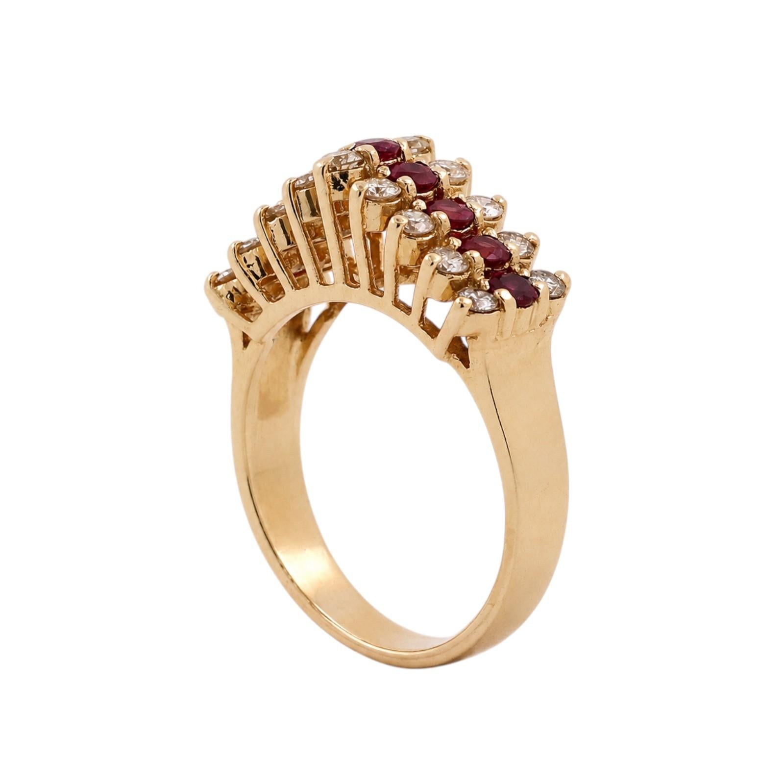 Ruby Diamond Anniversary Band Ring 14K Yellow Gold 1.56CTW Size 7.25 Estate