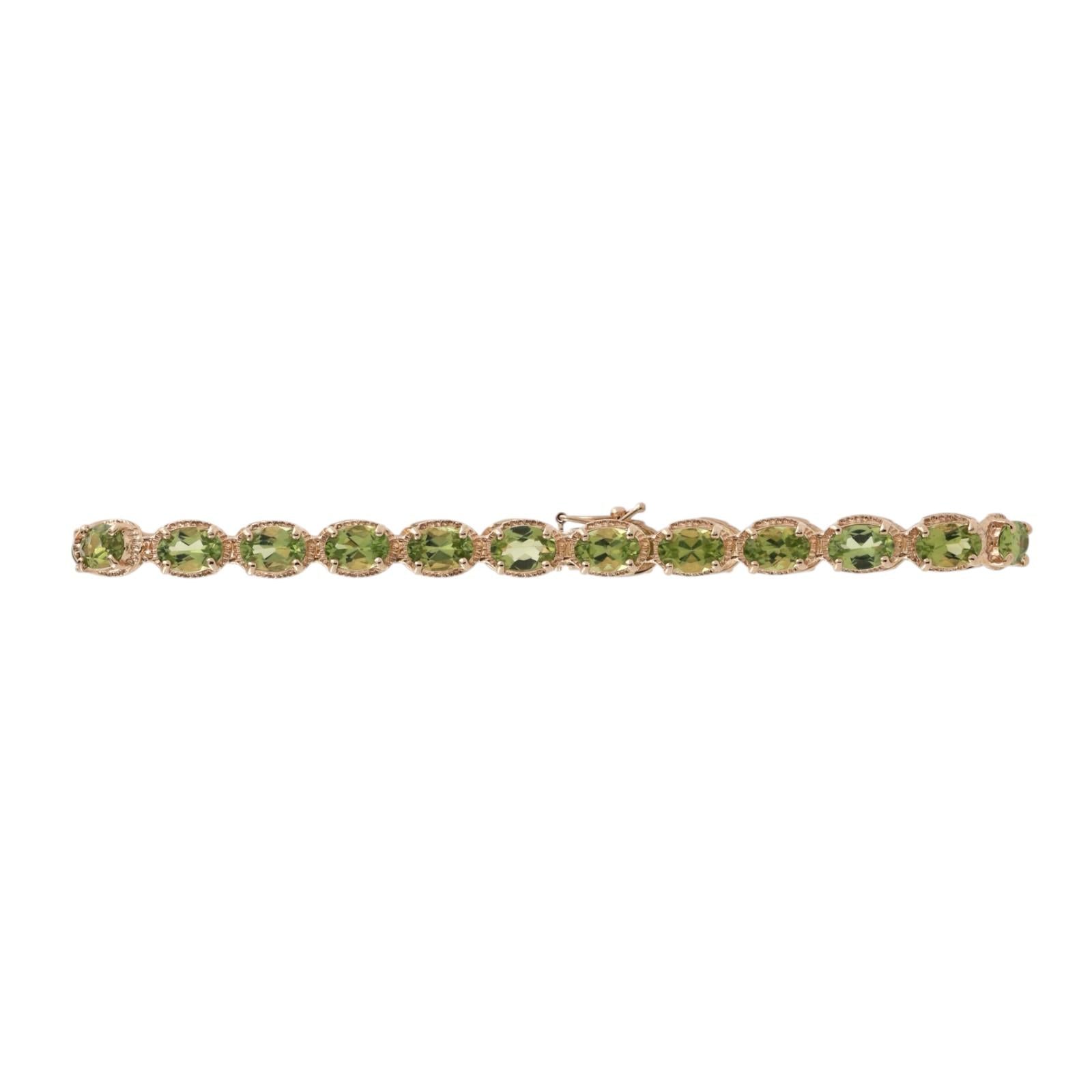 14K Yellow Gold Peridot Tennis Bracelet 11.50CTW Oval Peridot Estate 7"