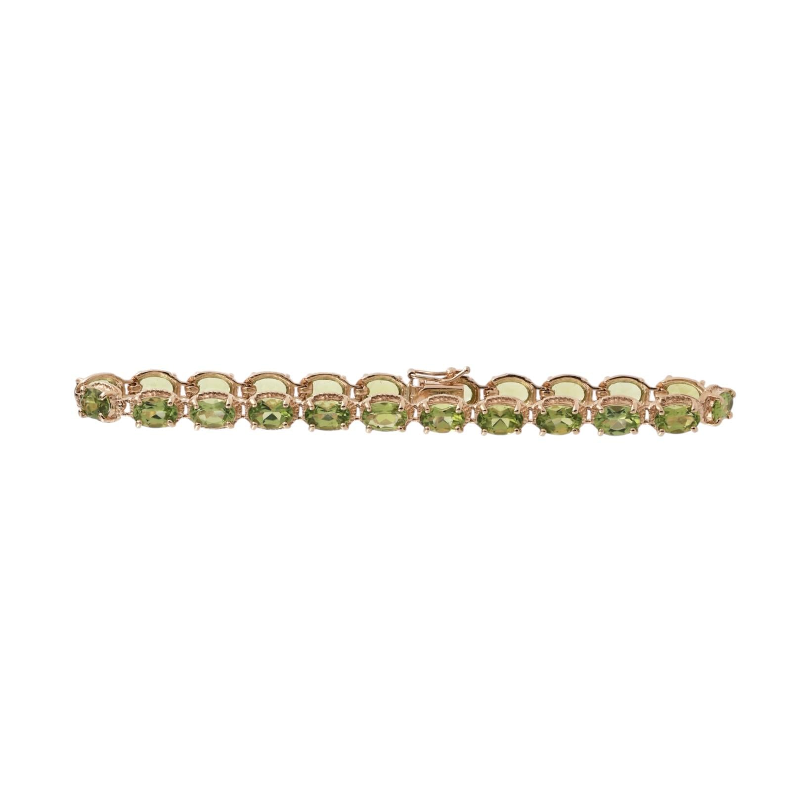 14K Yellow Gold Peridot Tennis Bracelet 11.50CTW Oval Peridot Estate 7"