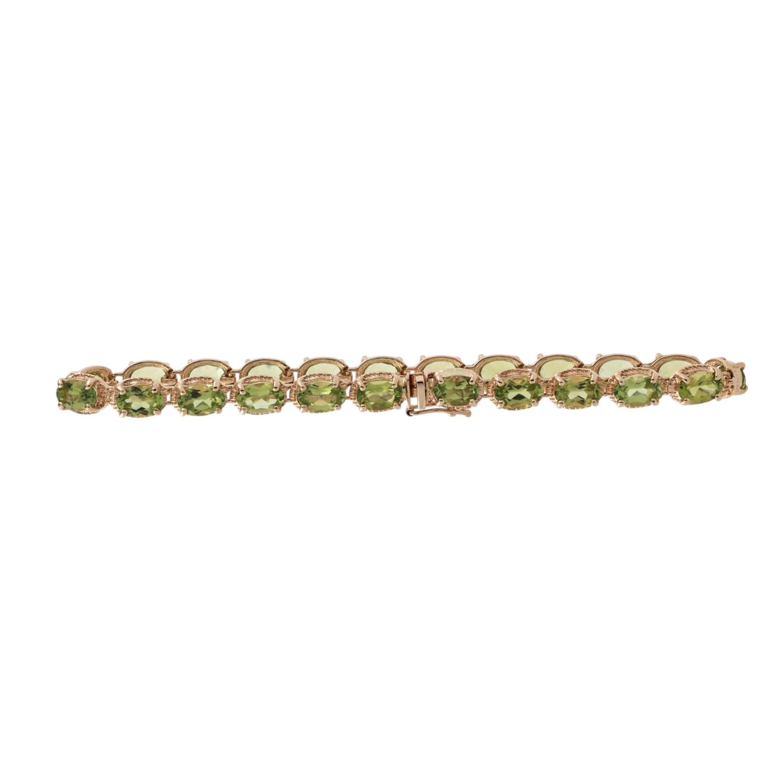 14K Yellow Gold Peridot Tennis Bracelet 11.50CTW Oval Peridot Estate 7"