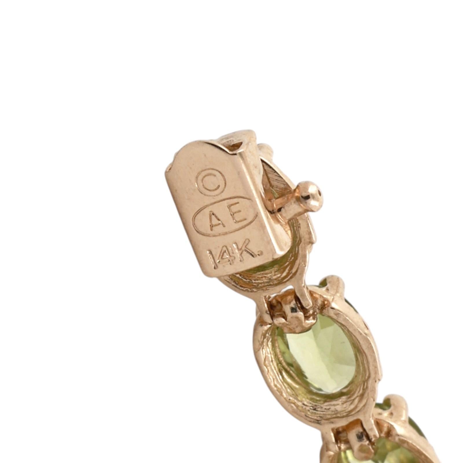 14K Yellow Gold Peridot Tennis Bracelet 11.50CTW Oval Peridot Estate 7"