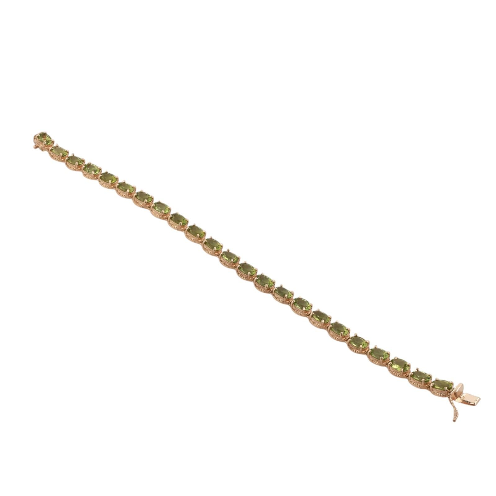 14K Yellow Gold Peridot Tennis Bracelet 11.50CTW Oval Peridot Estate 7"