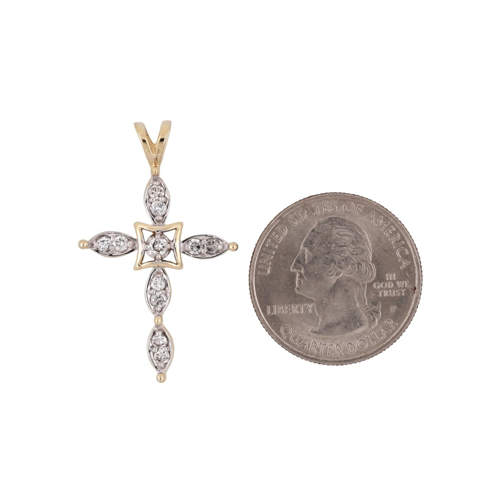 14K Two Tone Gold 0.75 CTW Natural Diamond Cross Pendant Estate Religious