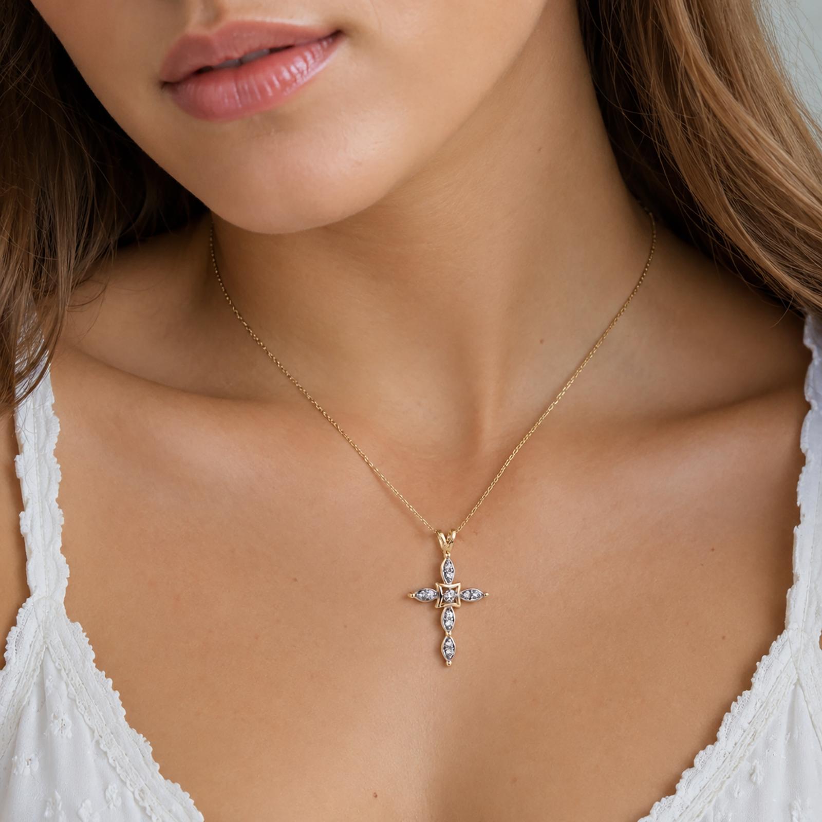 14K Two Tone Gold 0.75 CTW Natural Diamond Cross Pendant Estate Religious