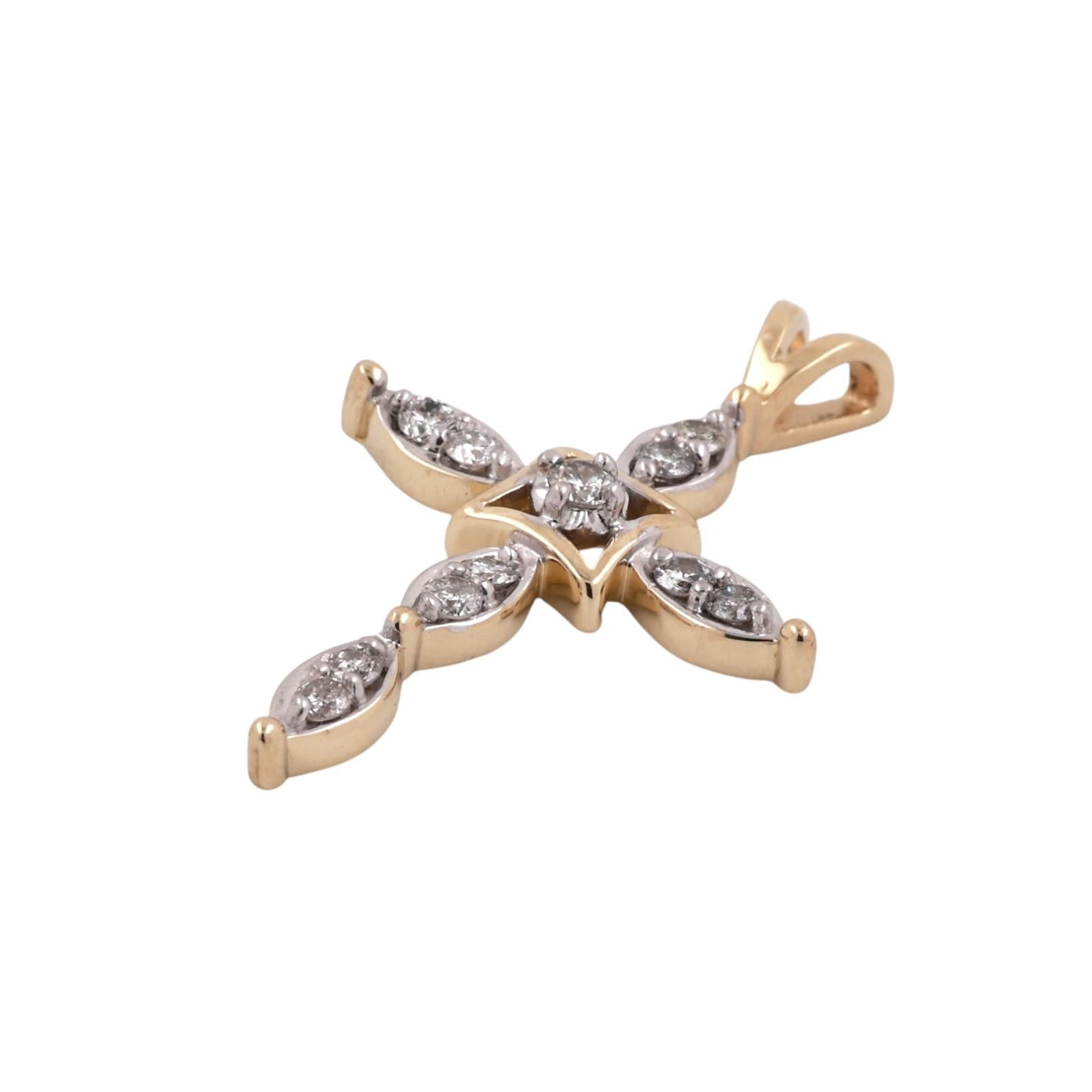 14K Two Tone Gold 0.75 CTW Natural Diamond Cross Pendant Estate Religious