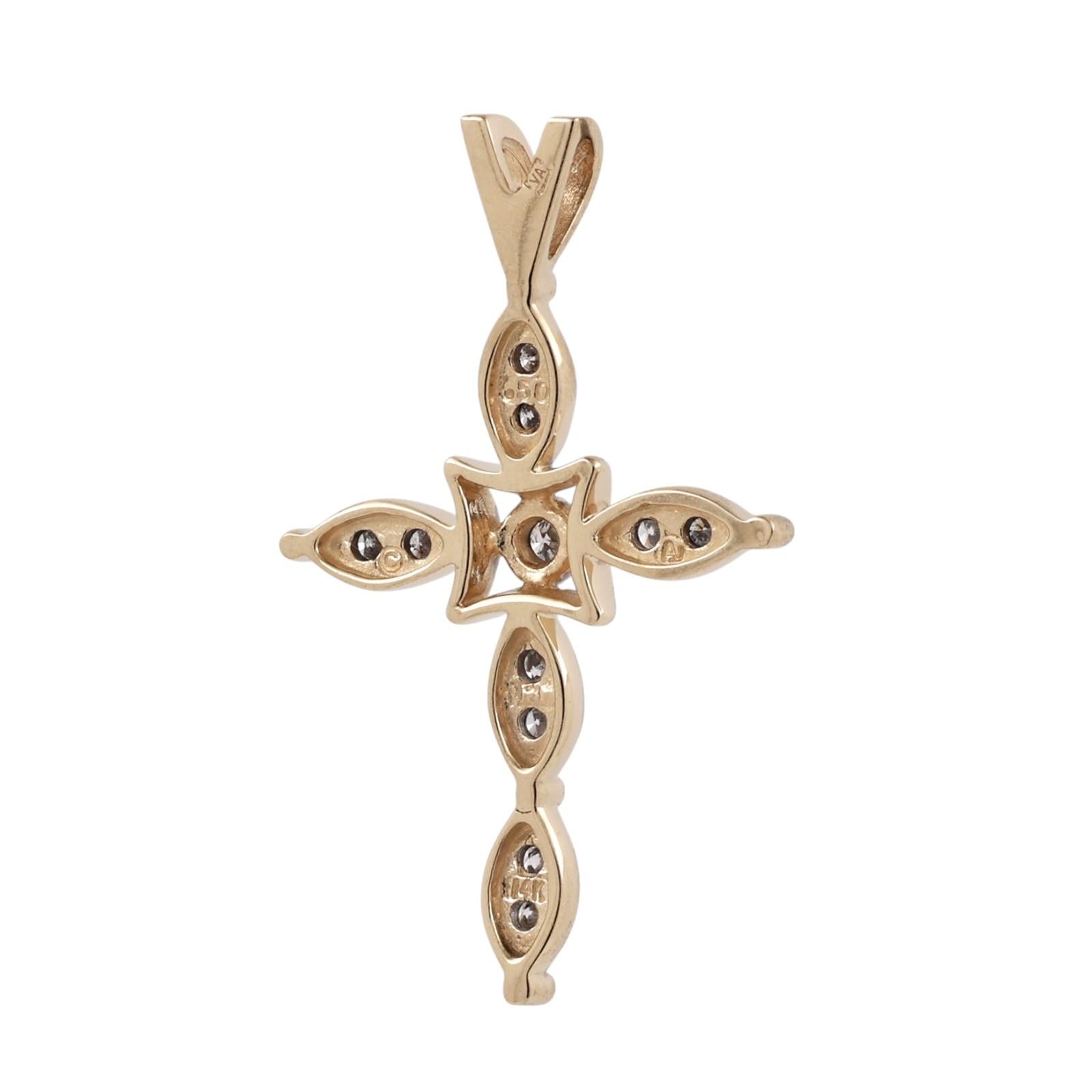 14K Two Tone Gold 0.75 CTW Natural Diamond Cross Pendant Estate Religious