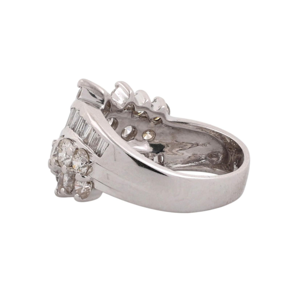 Natural Diamond Swirl Ring 14K White Gold 2.50 CTW Round Baguette Size 6.25