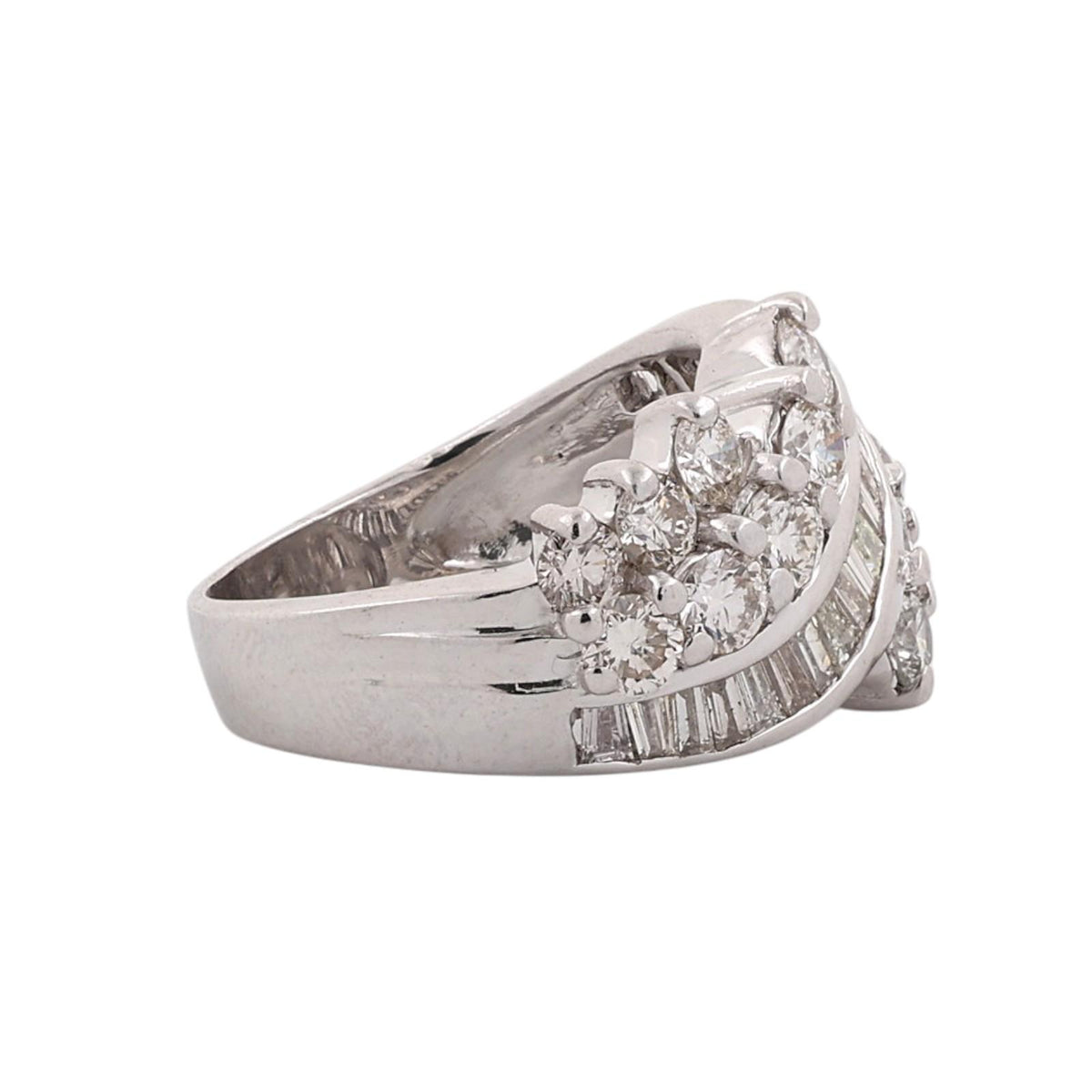 Natural Diamond Swirl Ring 14K White Gold 2.50 CTW Round Baguette Size 6.25