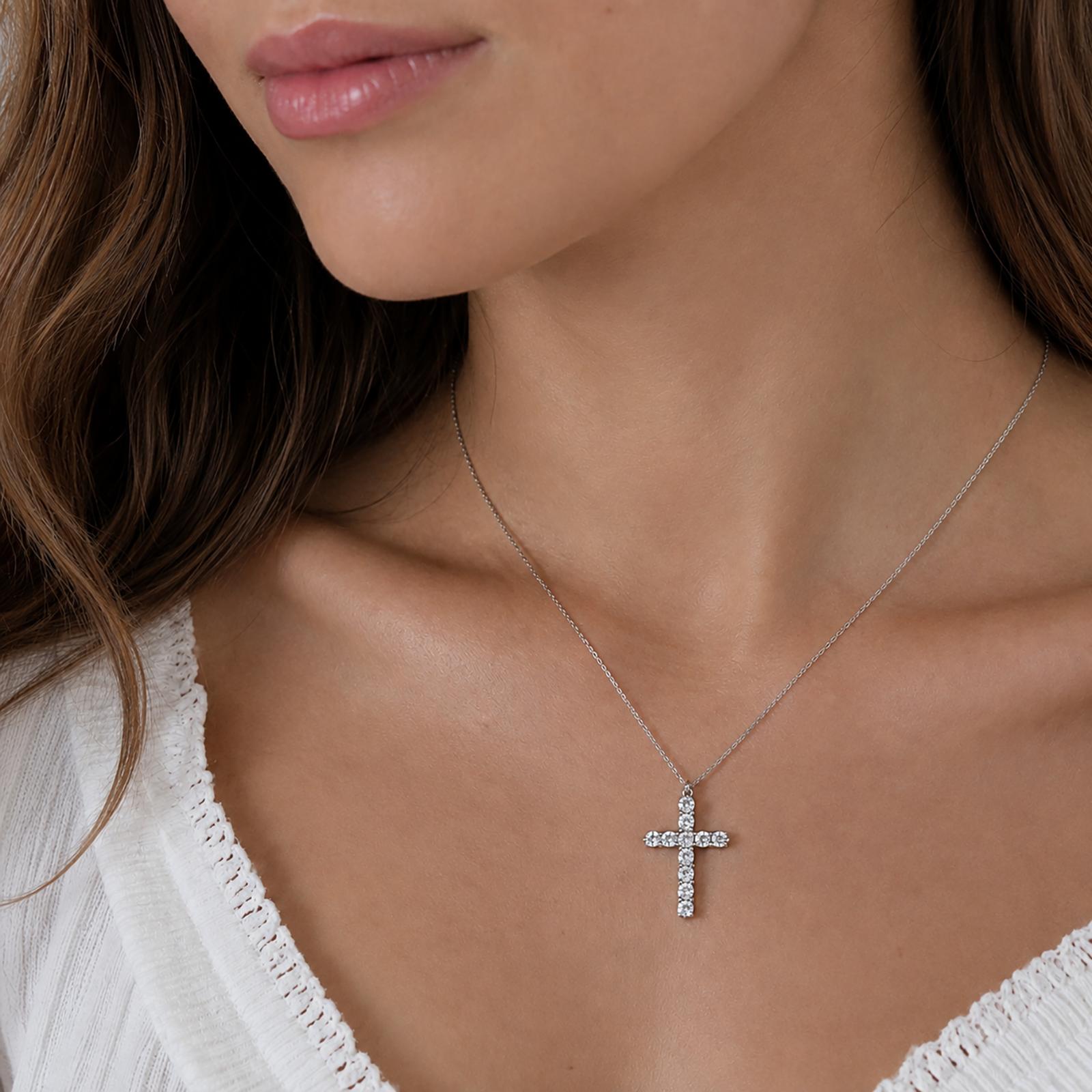 PT950 Platinum 1.60 CTW Natural Round Brilliant Diamond Cross Pendant
