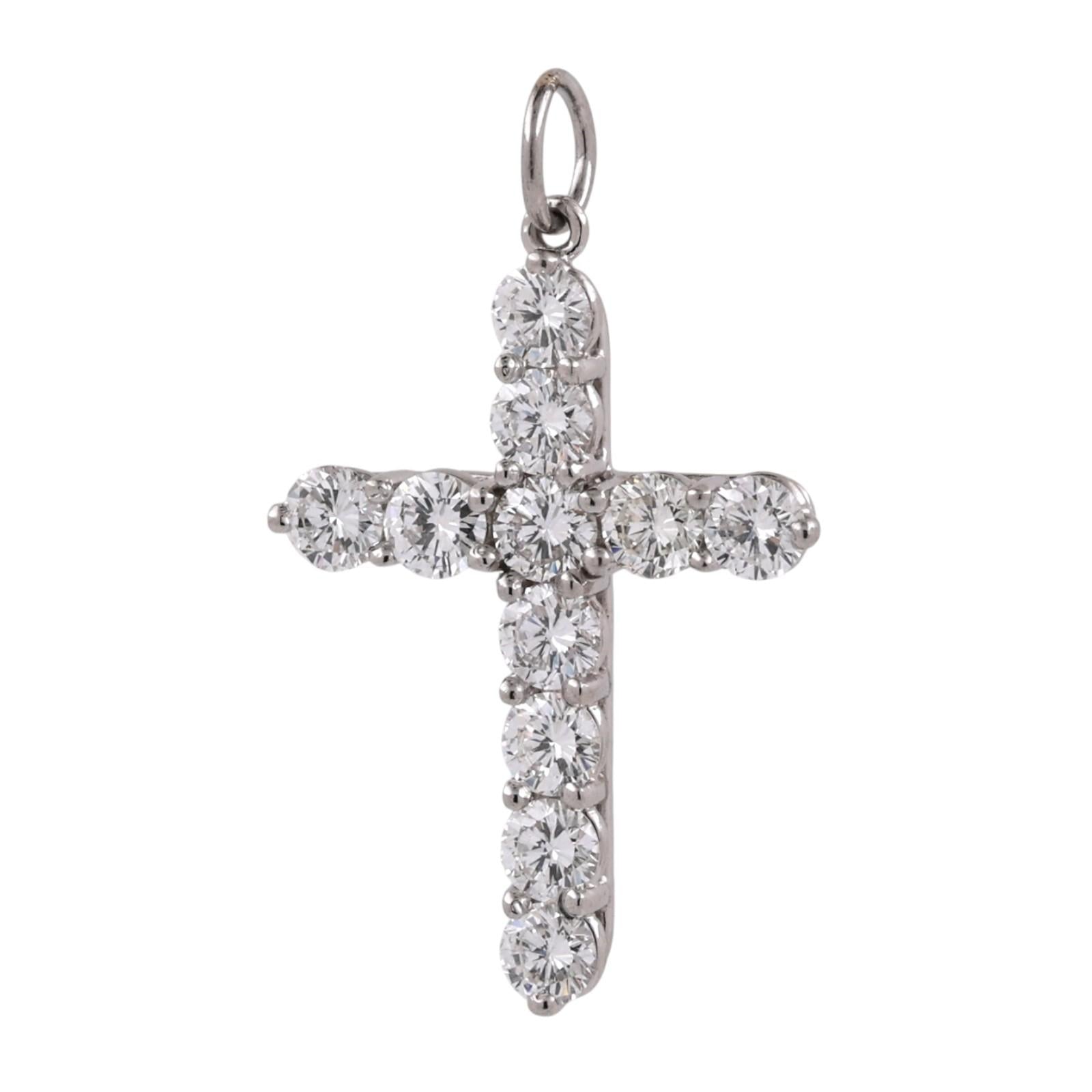 PT950 Platinum 1.60 CTW Natural Round Brilliant Diamond Cross Pendant