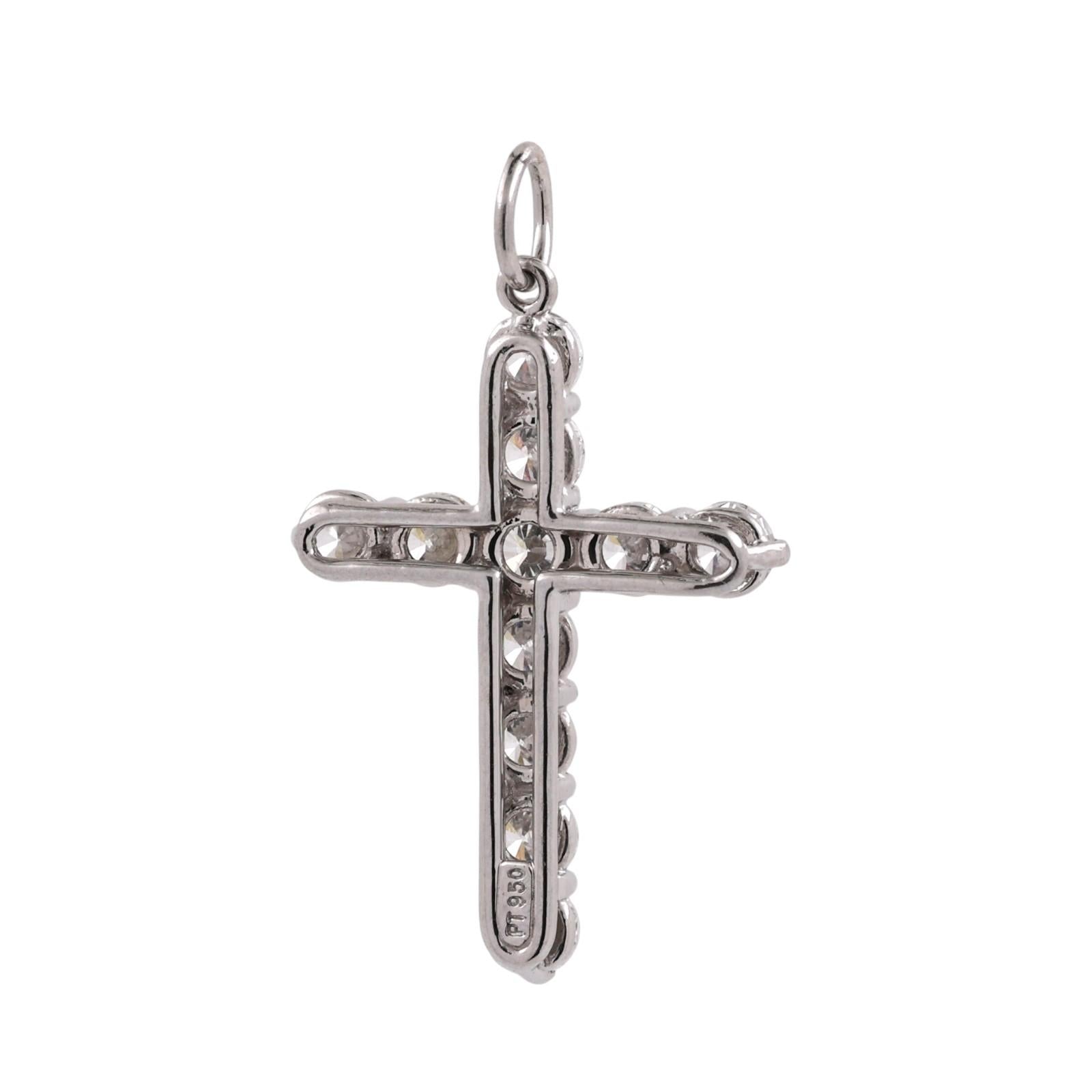 PT950 Platinum 1.60 CTW Natural Round Brilliant Diamond Cross Pendant