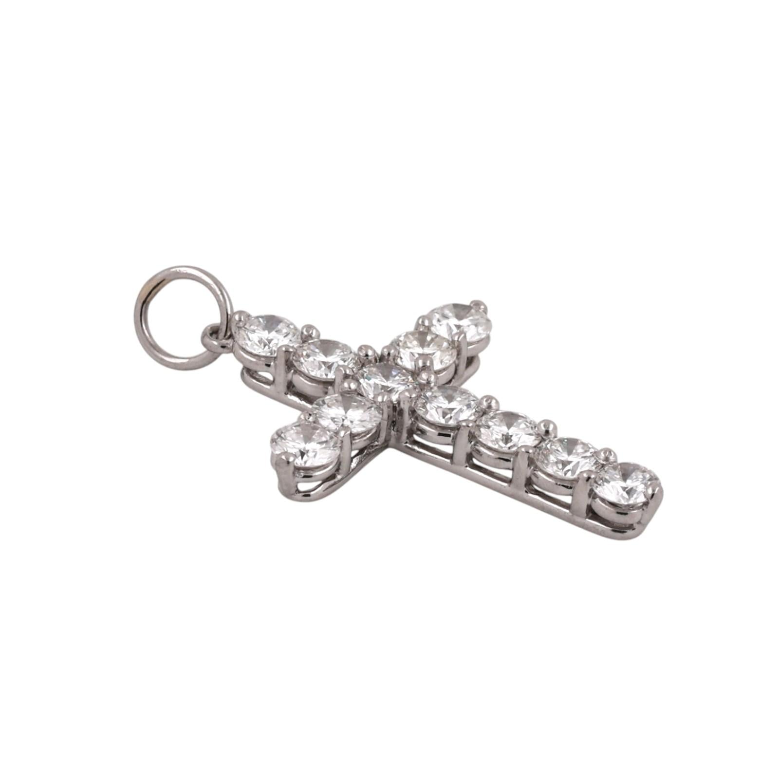 PT950 Platinum 1.60 CTW Natural Round Brilliant Diamond Cross Pendant