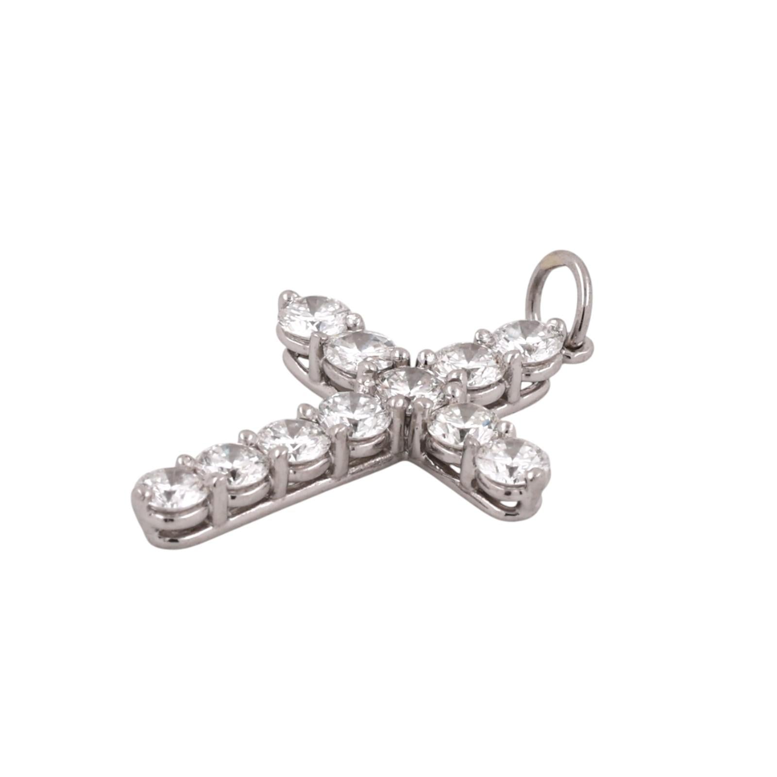 PT950 Platinum 1.60 CTW Natural Round Brilliant Diamond Cross Pendant