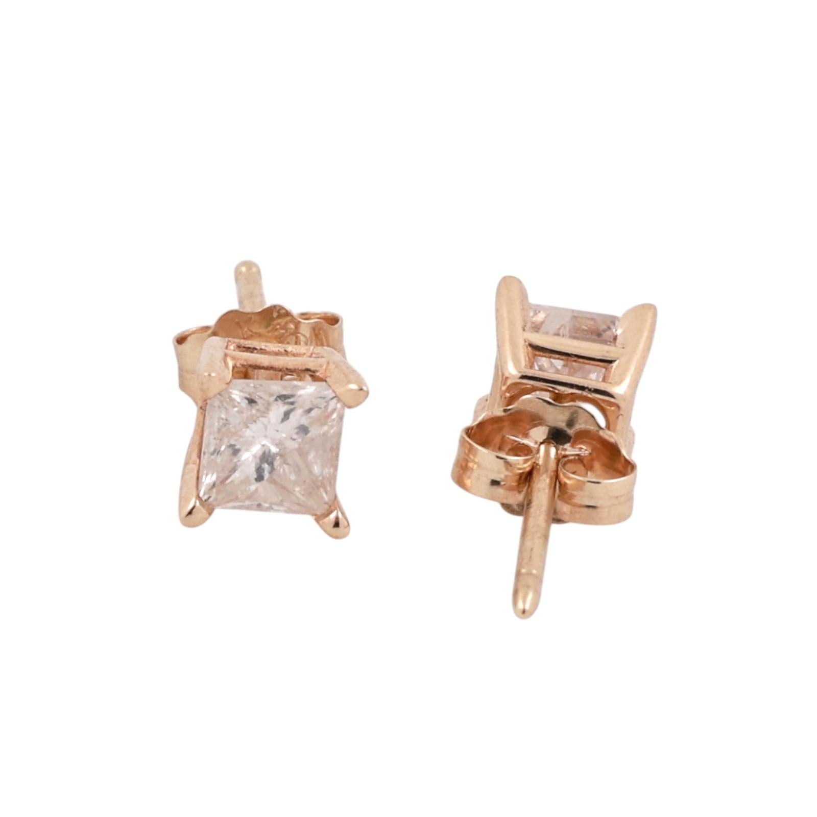 14K Yellow Gold 1.00CTW Princess Cut Diamond Stud Earrings