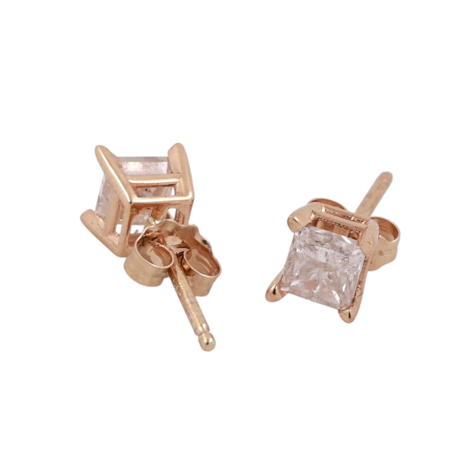 14K Yellow Gold 1.00CTW Princess Cut Diamond Stud Earrings