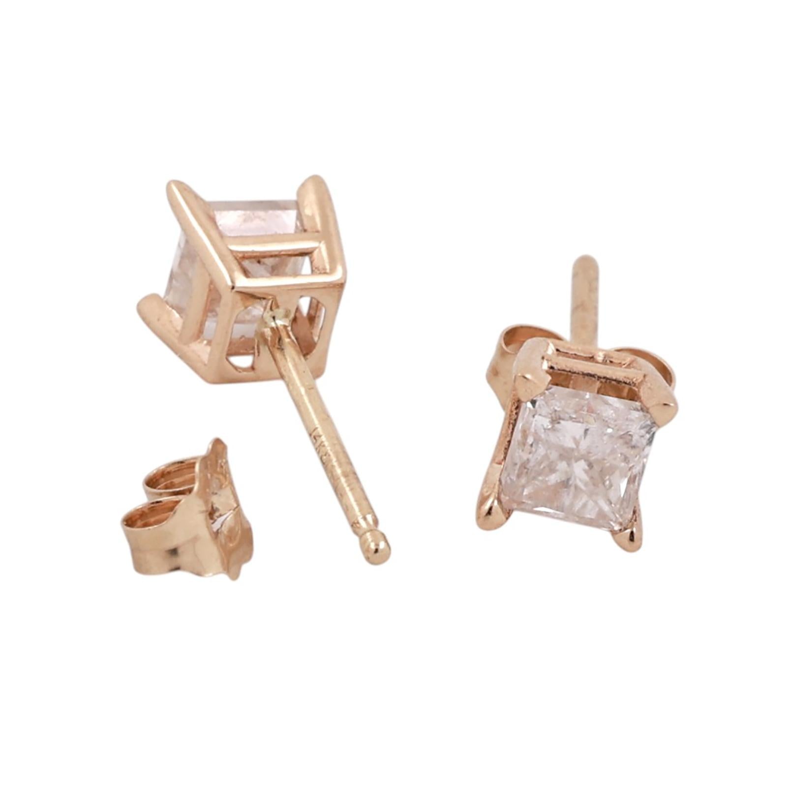 14K Yellow Gold 1.00CTW Princess Cut Diamond Stud Earrings