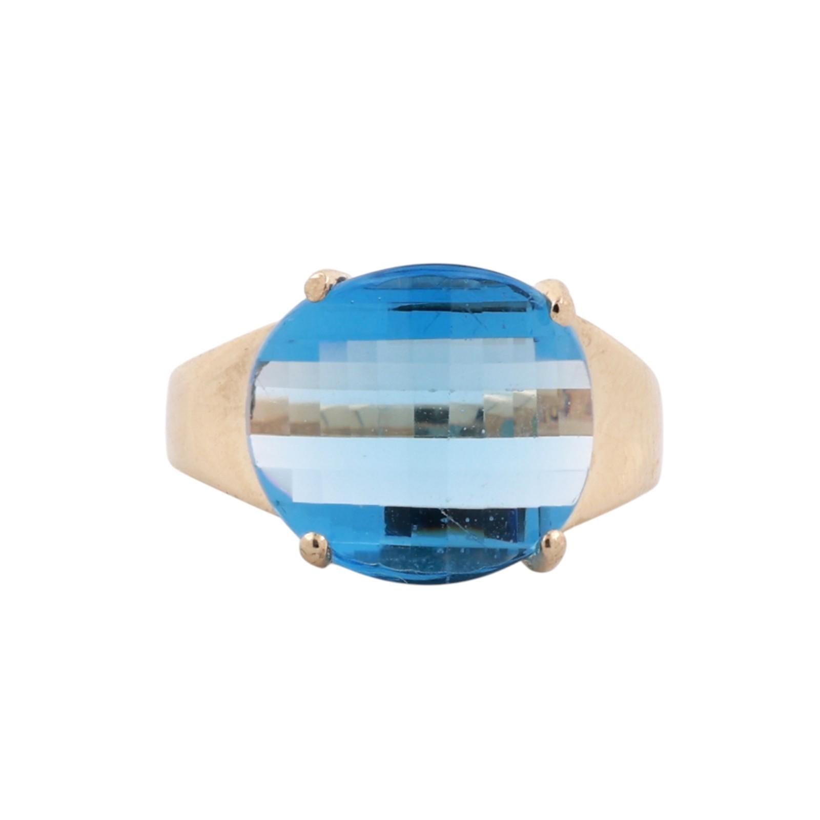 10K Yellow Gold 10CT Checkerboard Blue Topaz Statement Ring Size 6 Estate