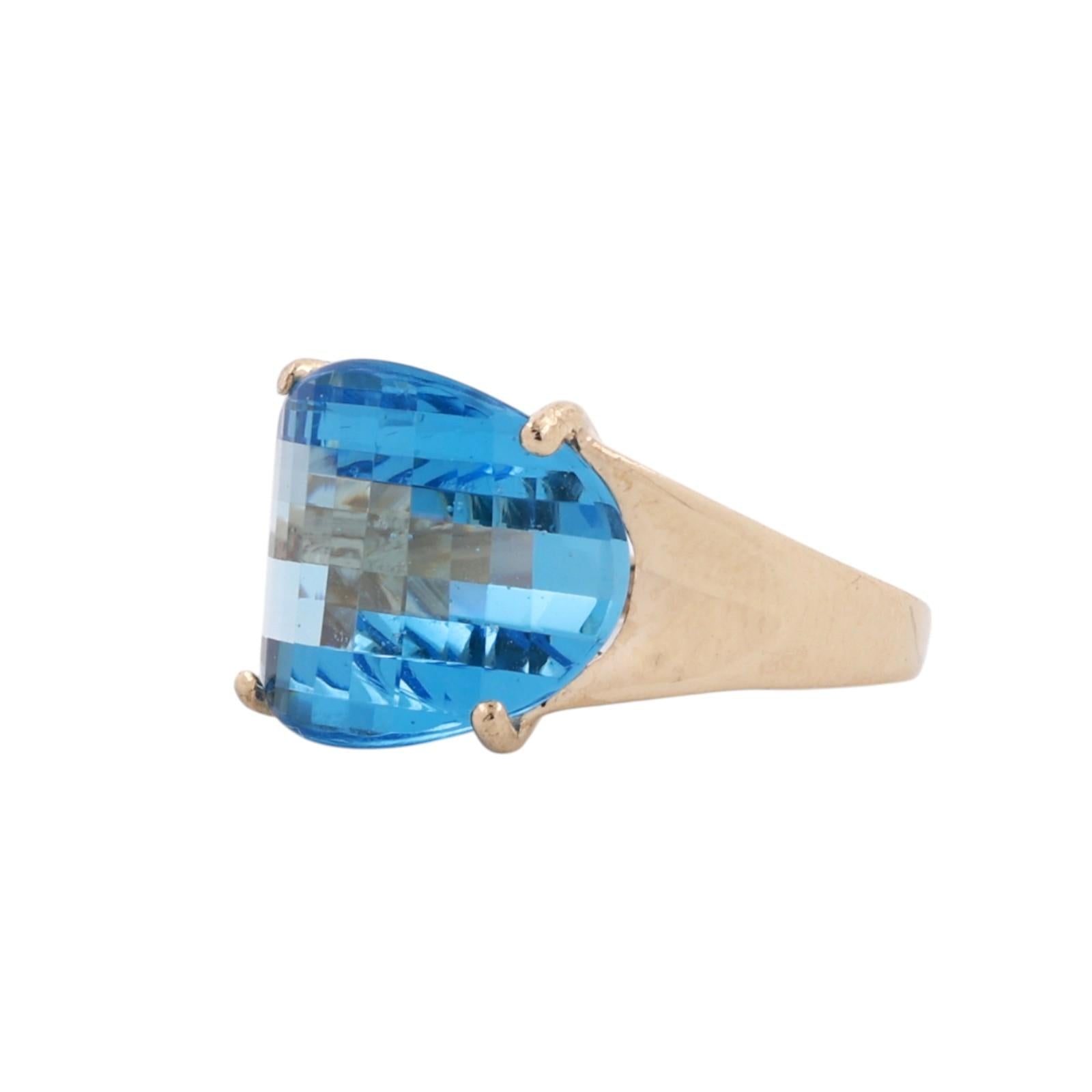 10K Yellow Gold 10CT Checkerboard Blue Topaz Statement Ring Size 6 Estate