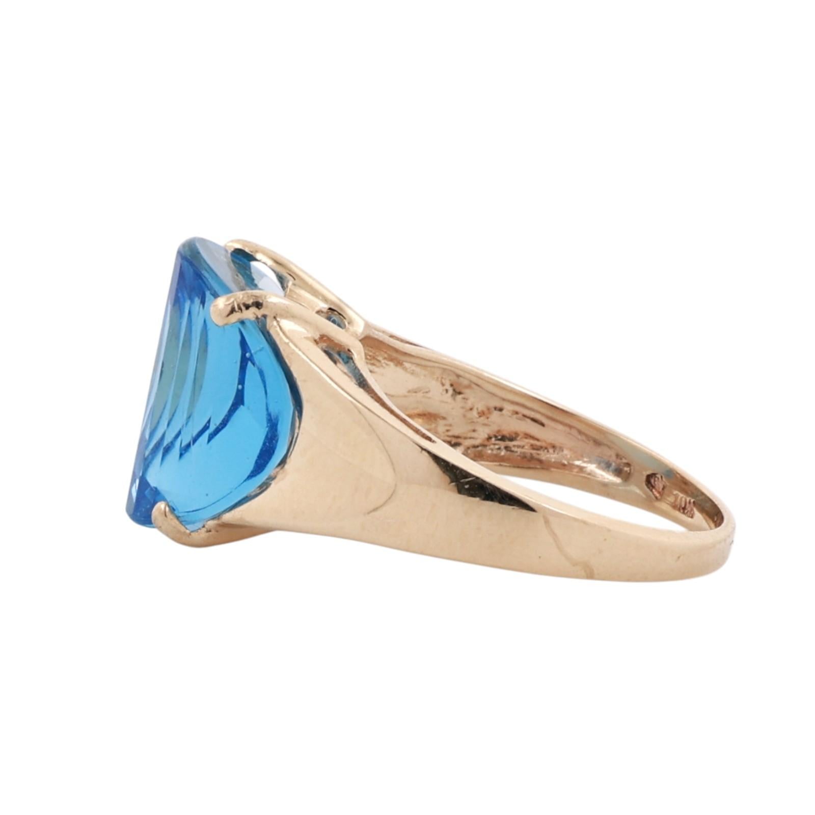 10K Yellow Gold 10CT Checkerboard Blue Topaz Statement Ring Size 6 Estate