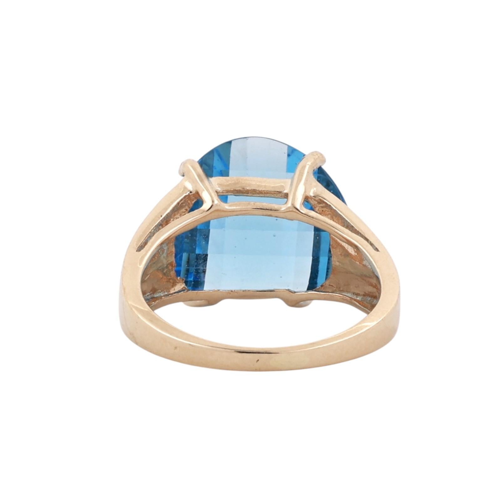 10K Yellow Gold 10CT Checkerboard Blue Topaz Statement Ring Size 6 Estate