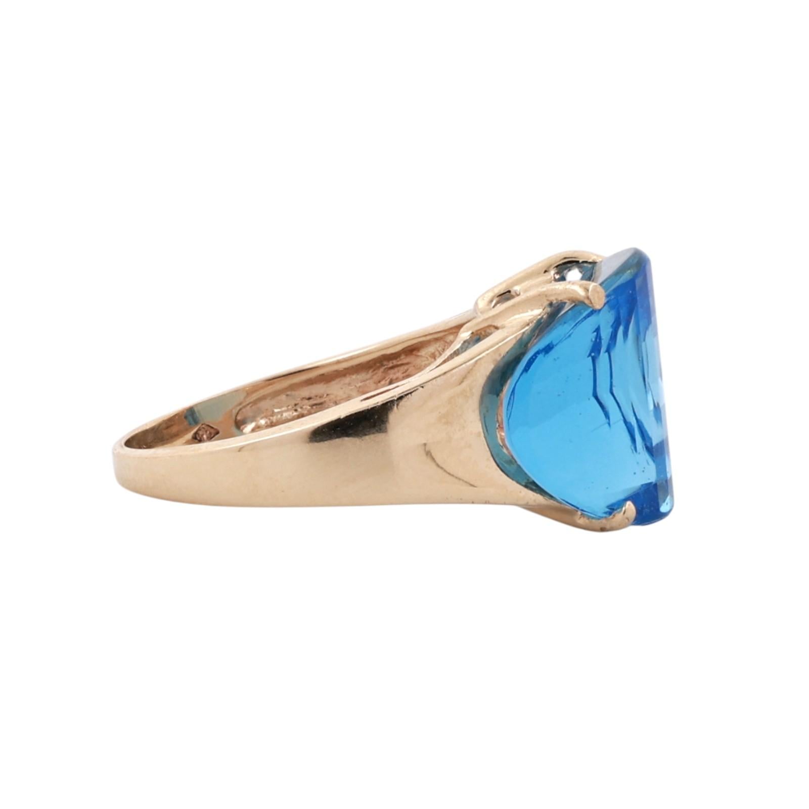 10K Yellow Gold 10CT Checkerboard Blue Topaz Statement Ring Size 6 Estate