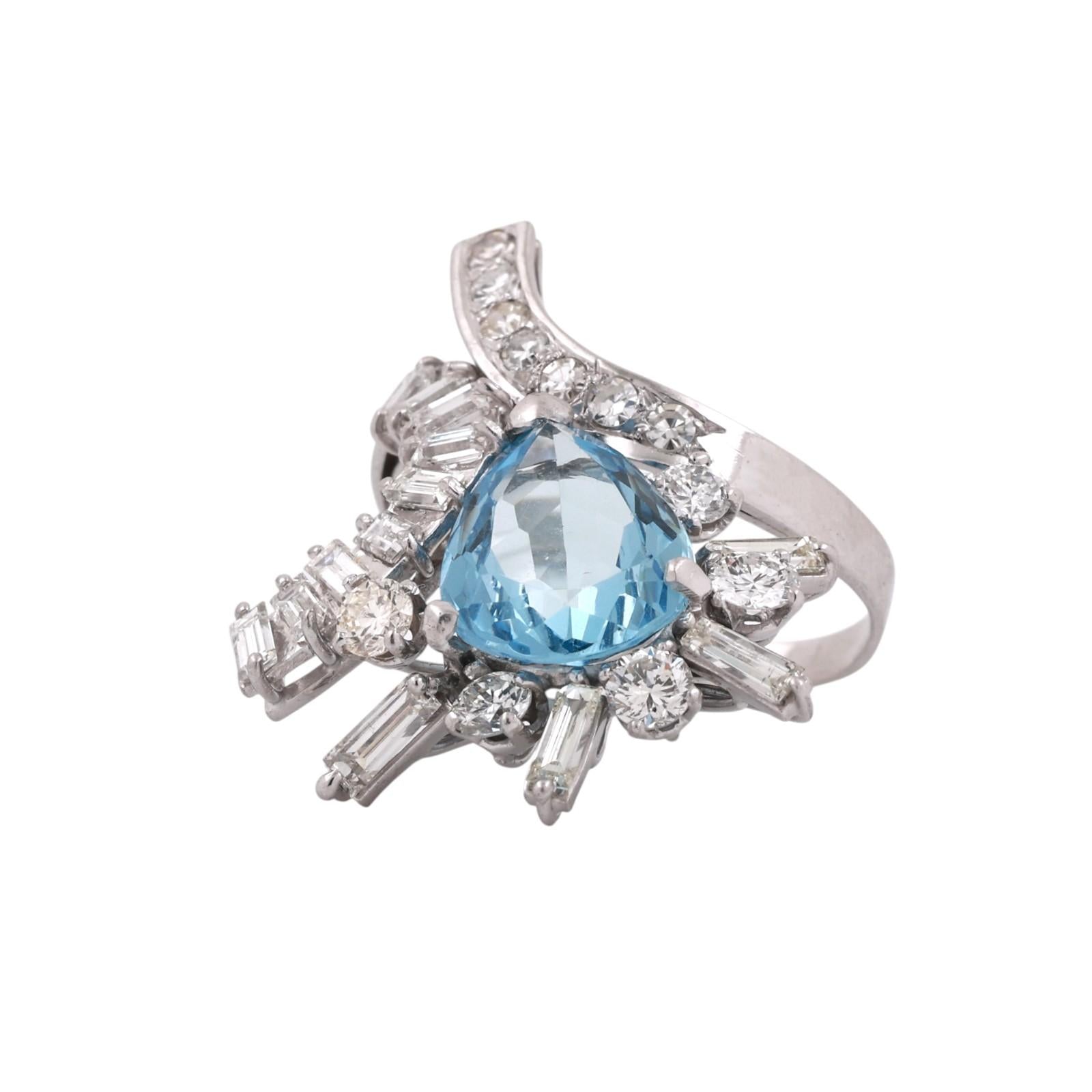 14K White Gold 4.80CT Aquamarine and 1.55CTW Diamond Cocktail Ring Size 9