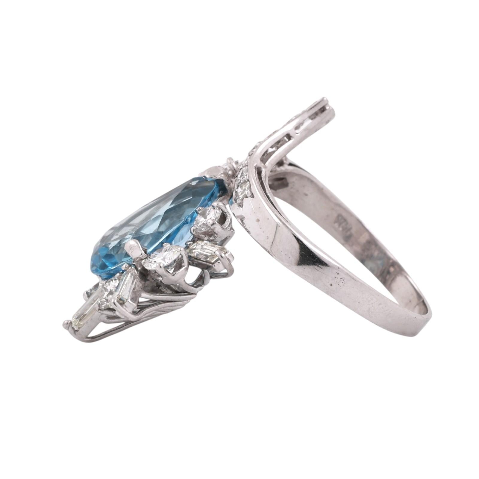 14K White Gold 4.80CT Aquamarine and 1.55CTW Diamond Cocktail Ring Size 9
