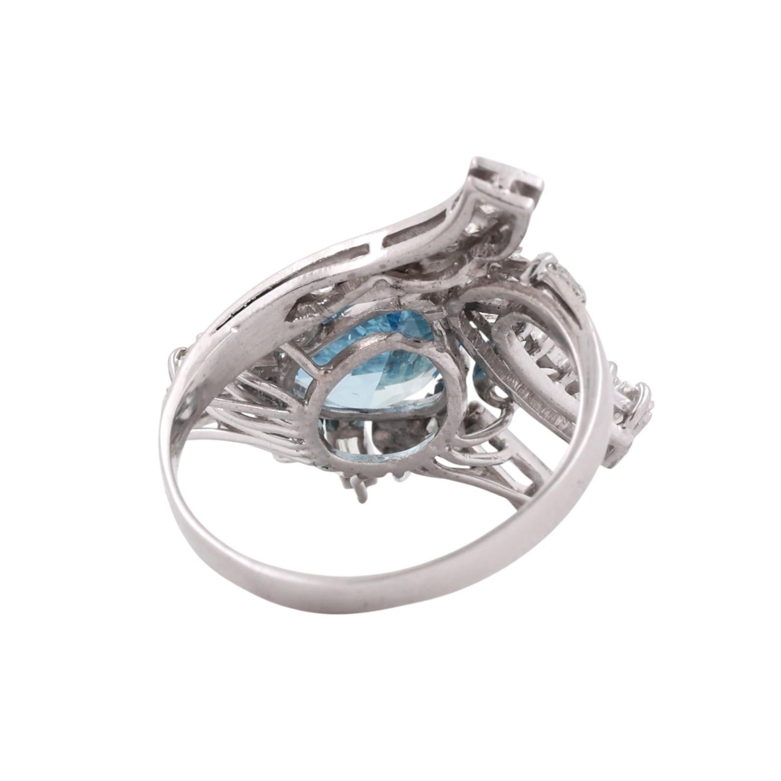 14K White Gold 4.80CT Aquamarine and 1.55CTW Diamond Cocktail Ring Size 9
