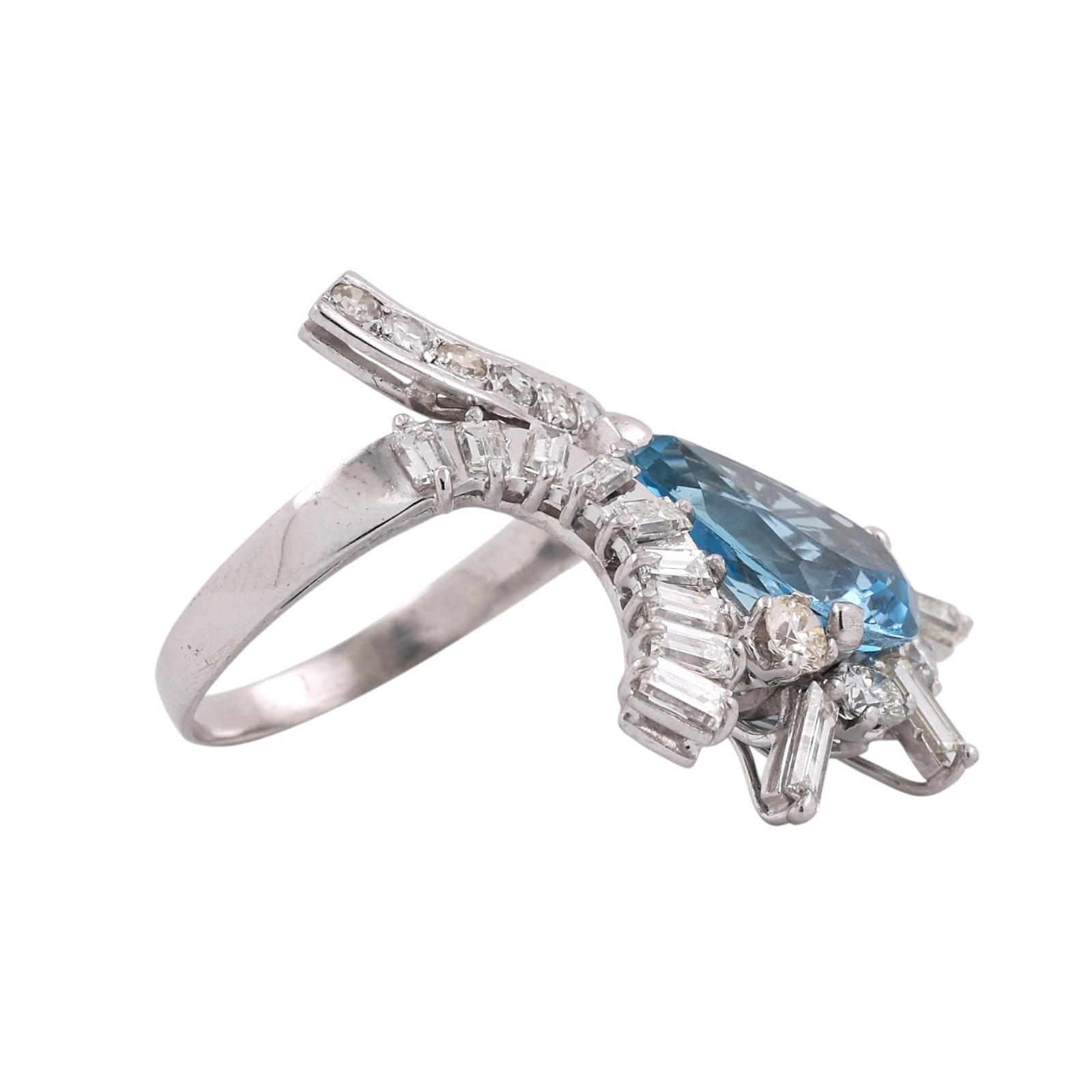 14K White Gold 4.80CT Aquamarine and 1.55CTW Diamond Cocktail Ring Size 9