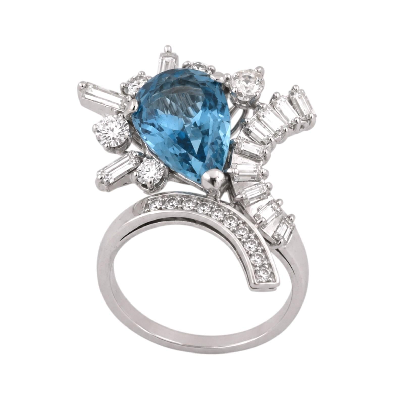 14K White Gold 4.80CT Aquamarine and 1.55CTW Diamond Cocktail Ring Size 9