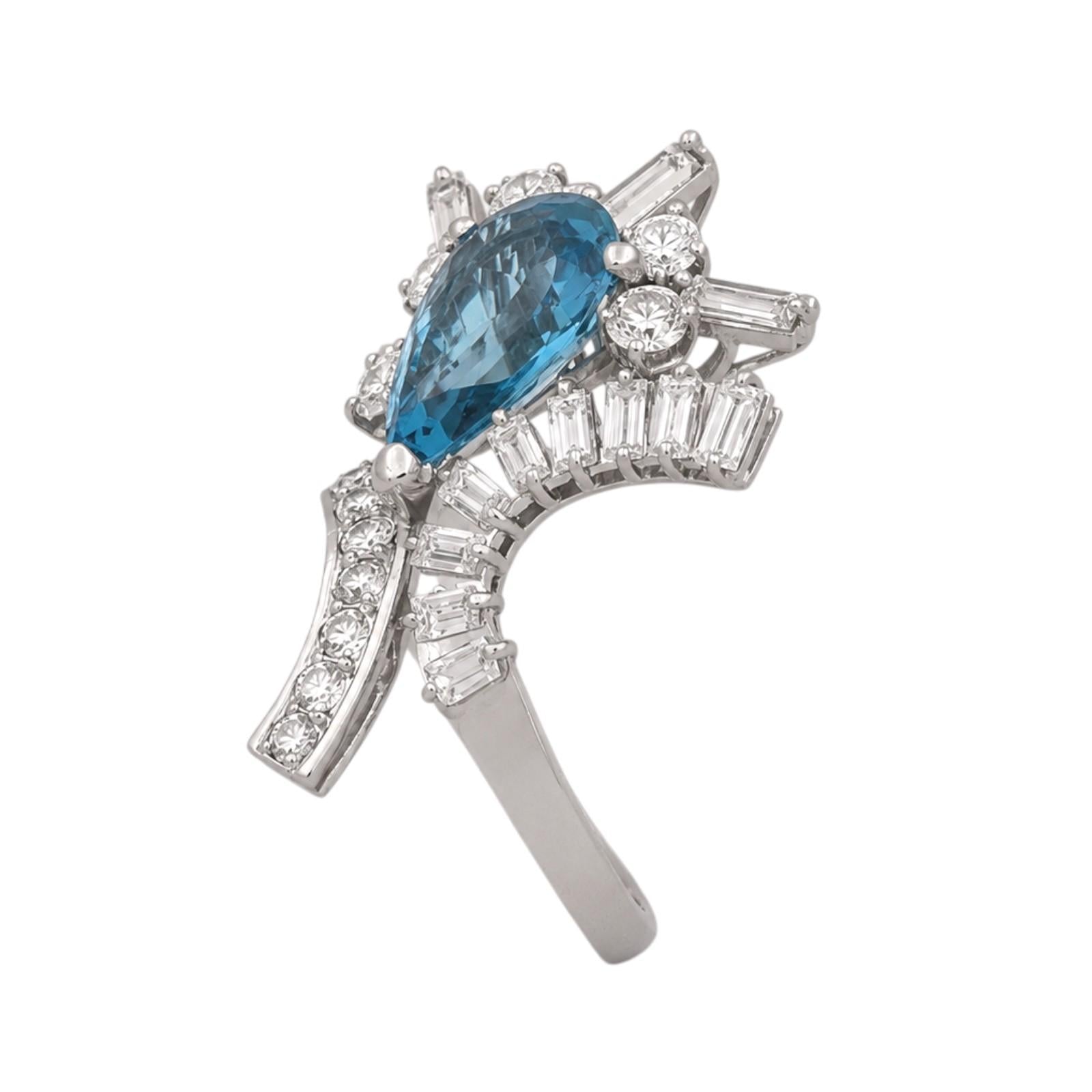 14K White Gold 4.80CT Aquamarine and 1.55CTW Diamond Cocktail Ring Size 9