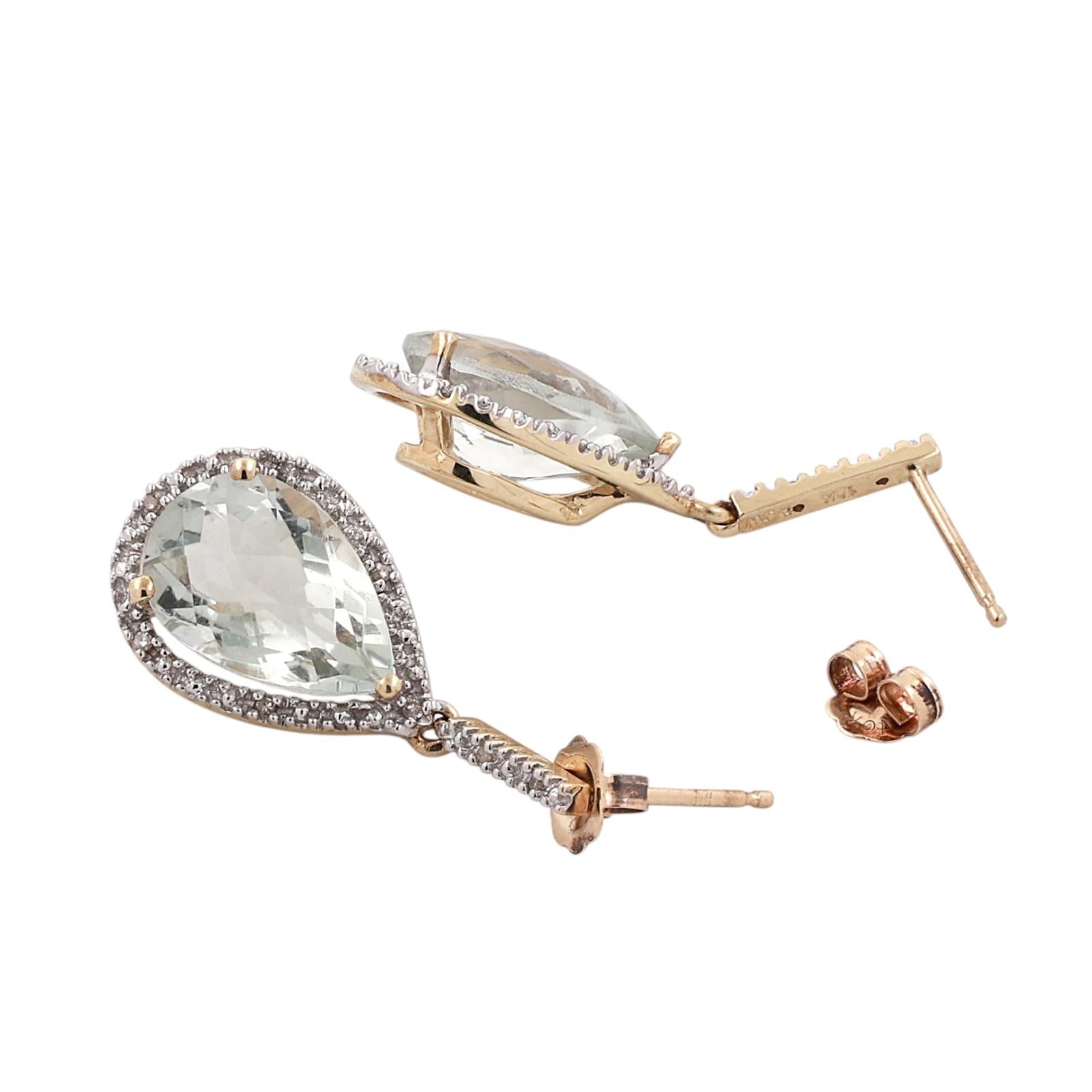 10K Two Tone Gold Prasiolite Diamond Halo Drop Dangle Earrings 4.50CTW