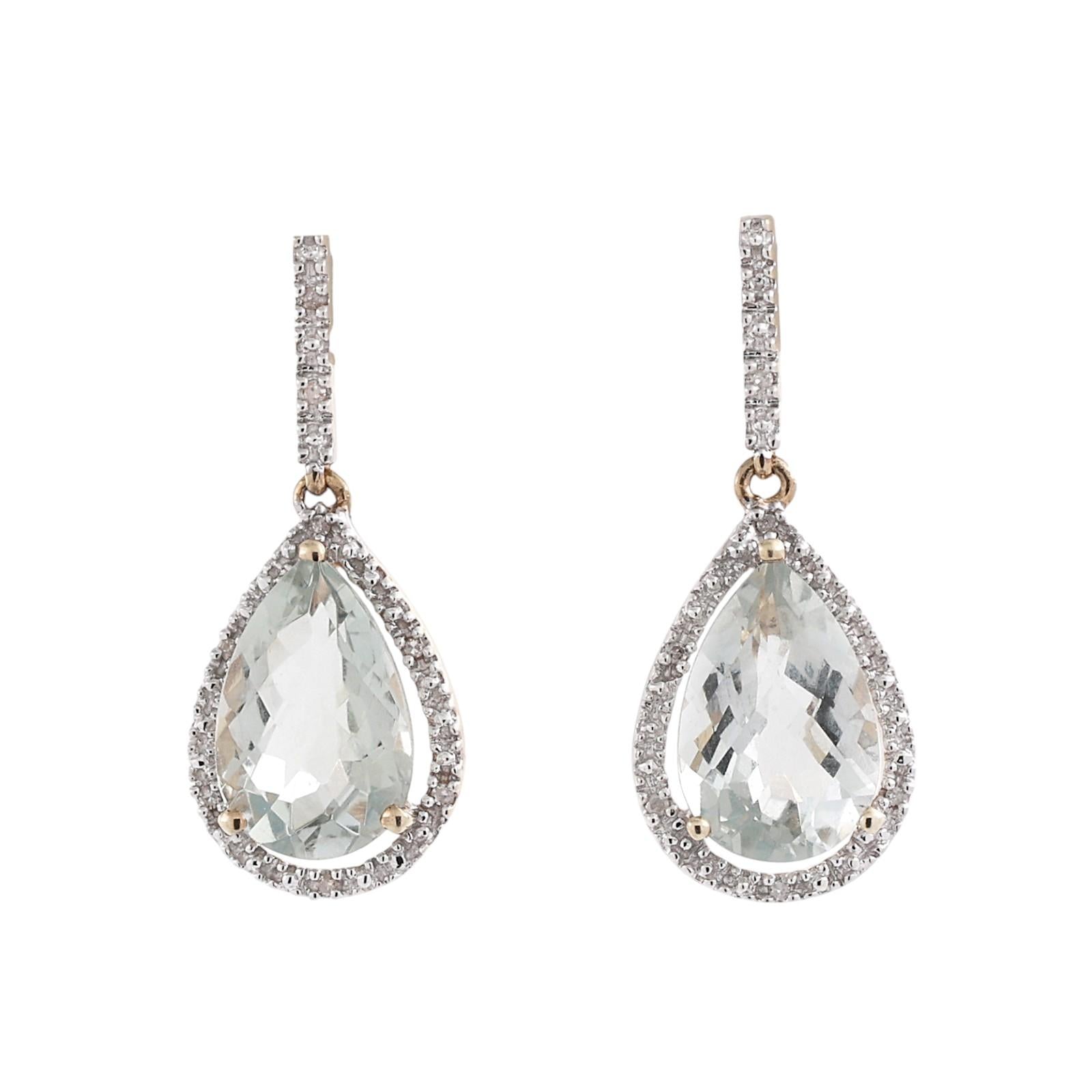 10K Two Tone Gold Prasiolite Diamond Halo Drop Dangle Earrings 4.50CTW