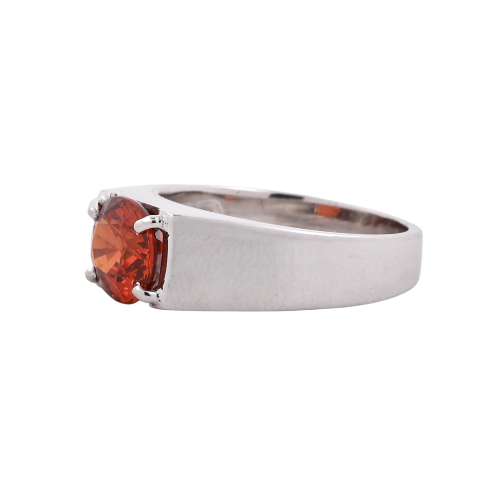 14K White Gold 2.55CT Spessartite Garnet Signet Ring Estate Size 8.75