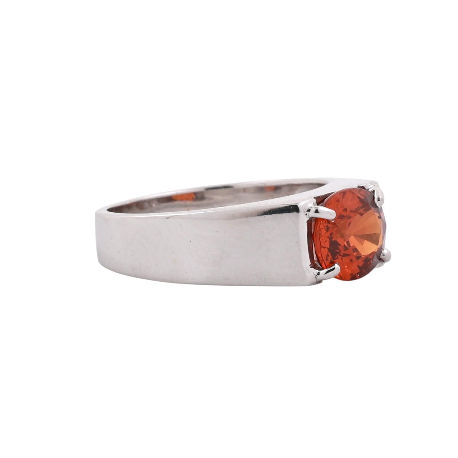 14K White Gold 2.55CT Spessartite Garnet Signet Ring Estate Size 8.75