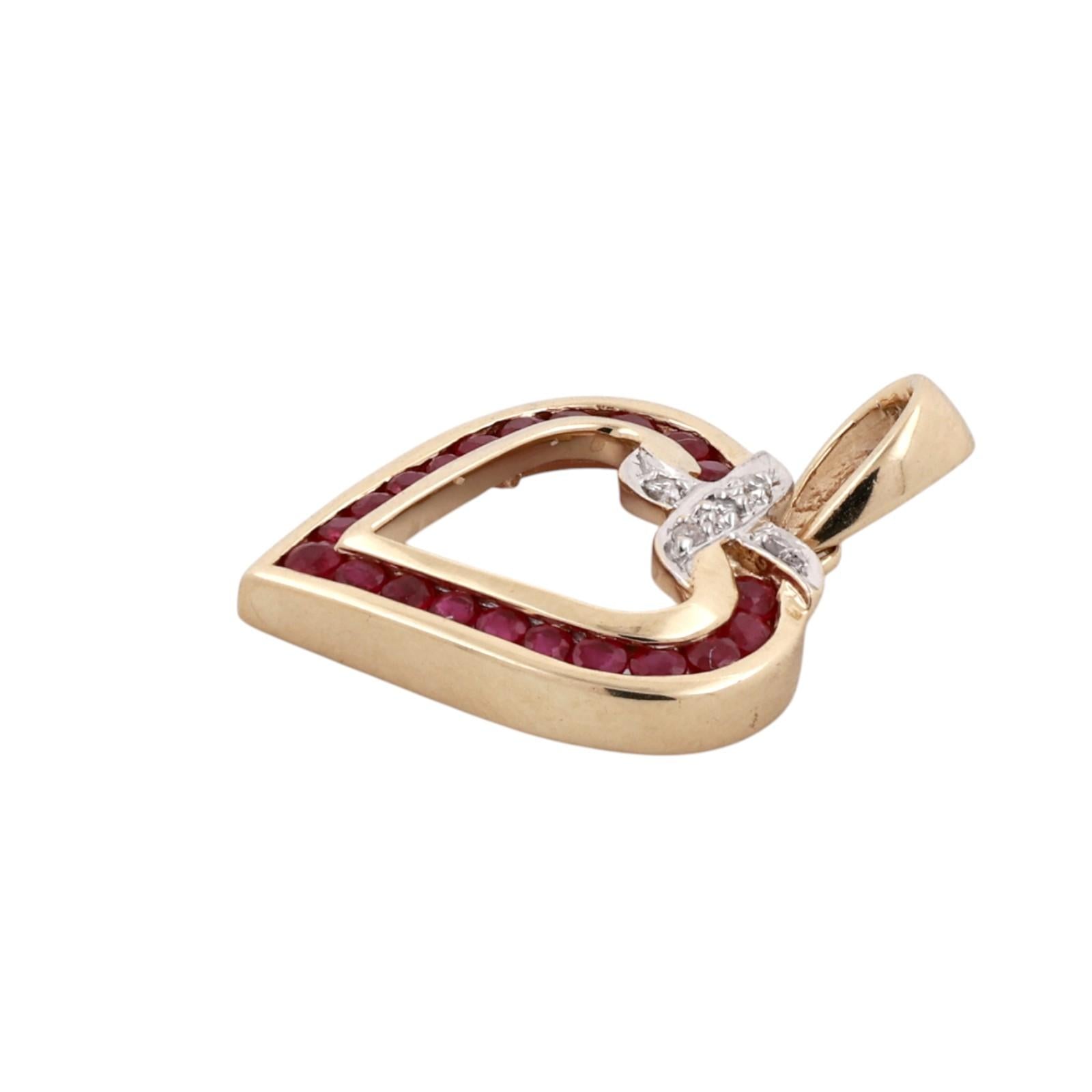 14K Gold Ruby Diamond Open Heart Pendant Charm 0.68CTW Estate