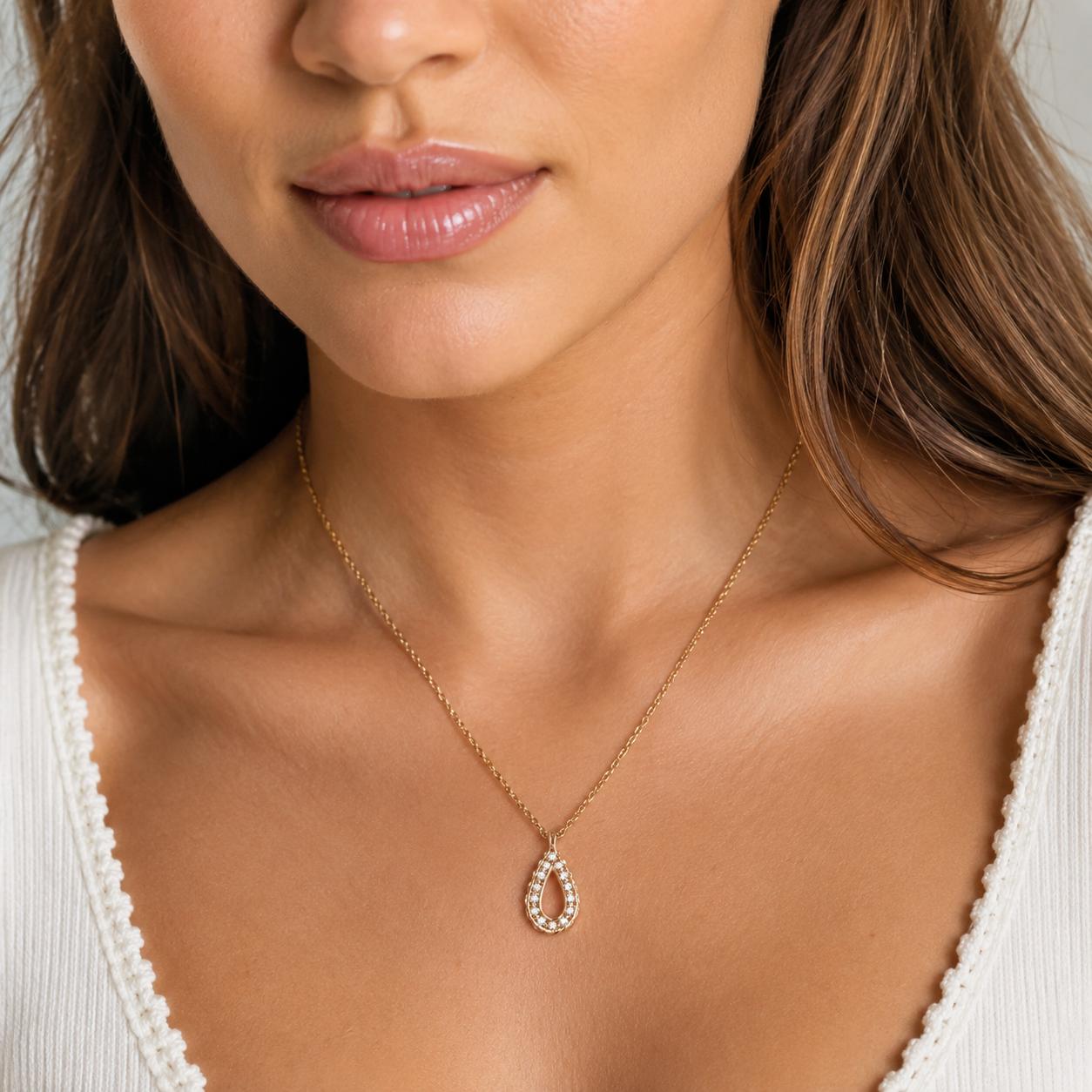 Yellow Gold 0.14 CTW Natural Diamond Teardrop Pendant Necklace 20"