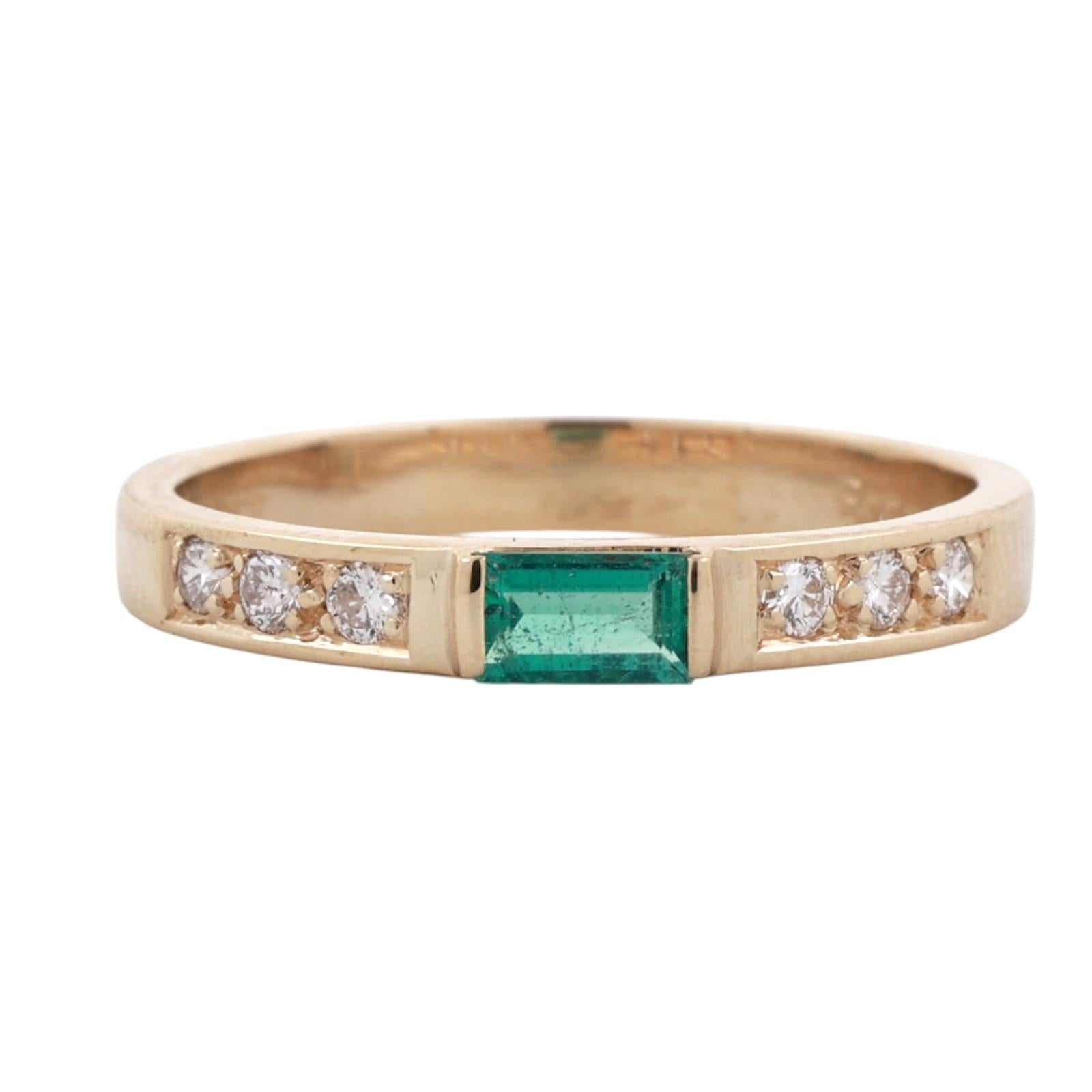 14K Yellow Gold Emerald Cut Emerald Diamond Band Ring 0.42CTW Size 9.25