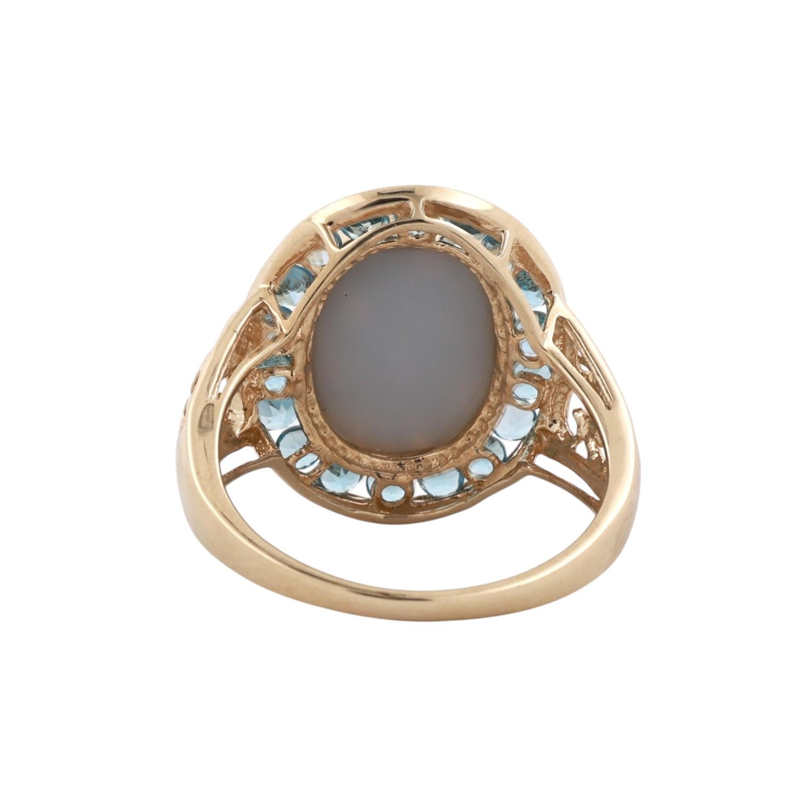 14K Yellow Gold Blue Druzy Agate And Blue Topaz Halo Ring Size 10.25 Estate