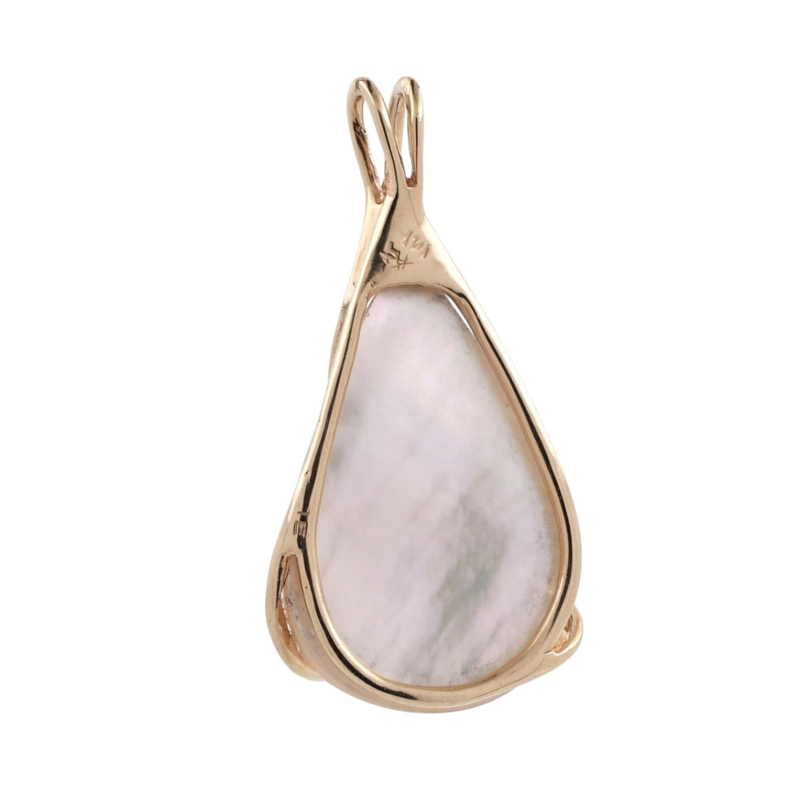 Yellow Gold Cultured Mabe Pearl Teardrop Pendant Pear Shape 1.25”