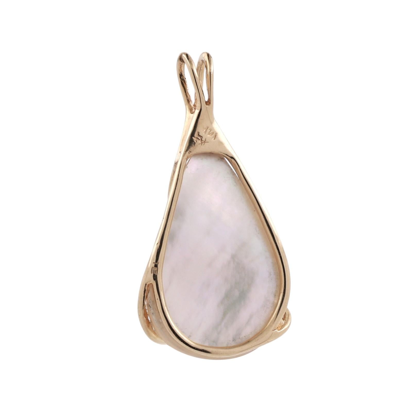 Yellow Gold Cultured Mabe Pearl Teardrop Pendant Pear Shape 1.25”