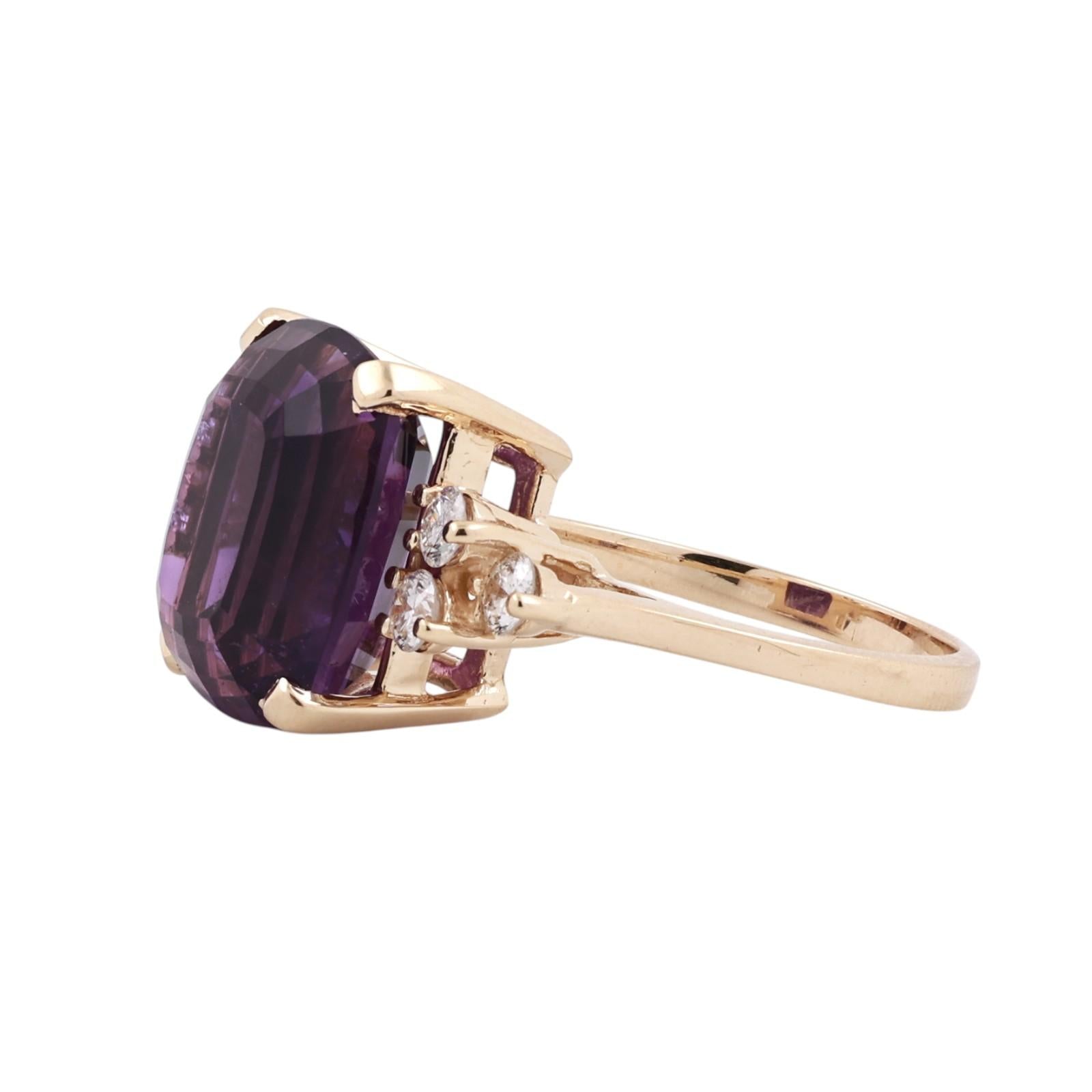 14K Yellow Gold 12.90CTW Antique Cushion Cut Amethyst Diamond Ring Size 9 Estate