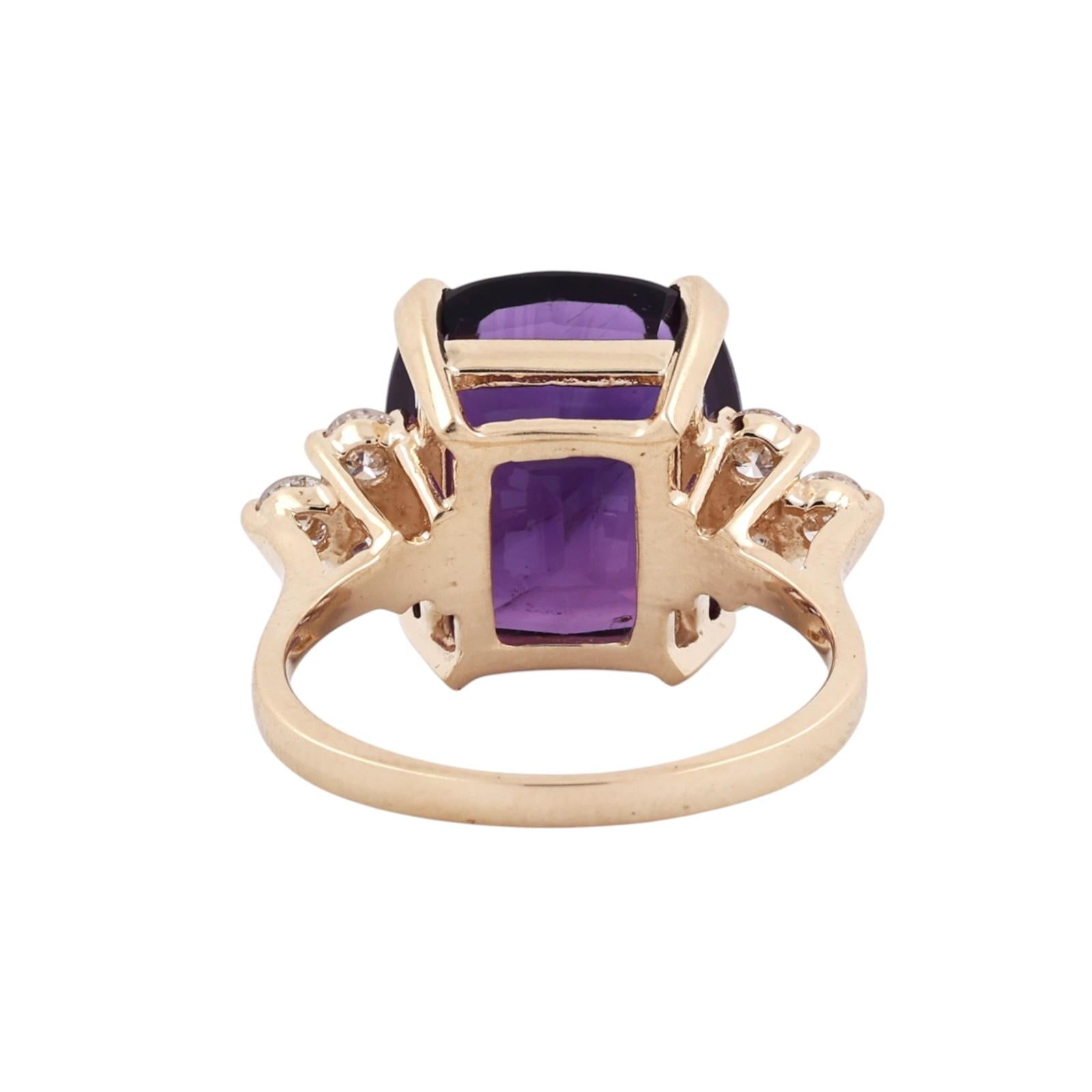 14K Yellow Gold 12.90CTW Antique Cushion Cut Amethyst Diamond Ring Size 9 Estate
