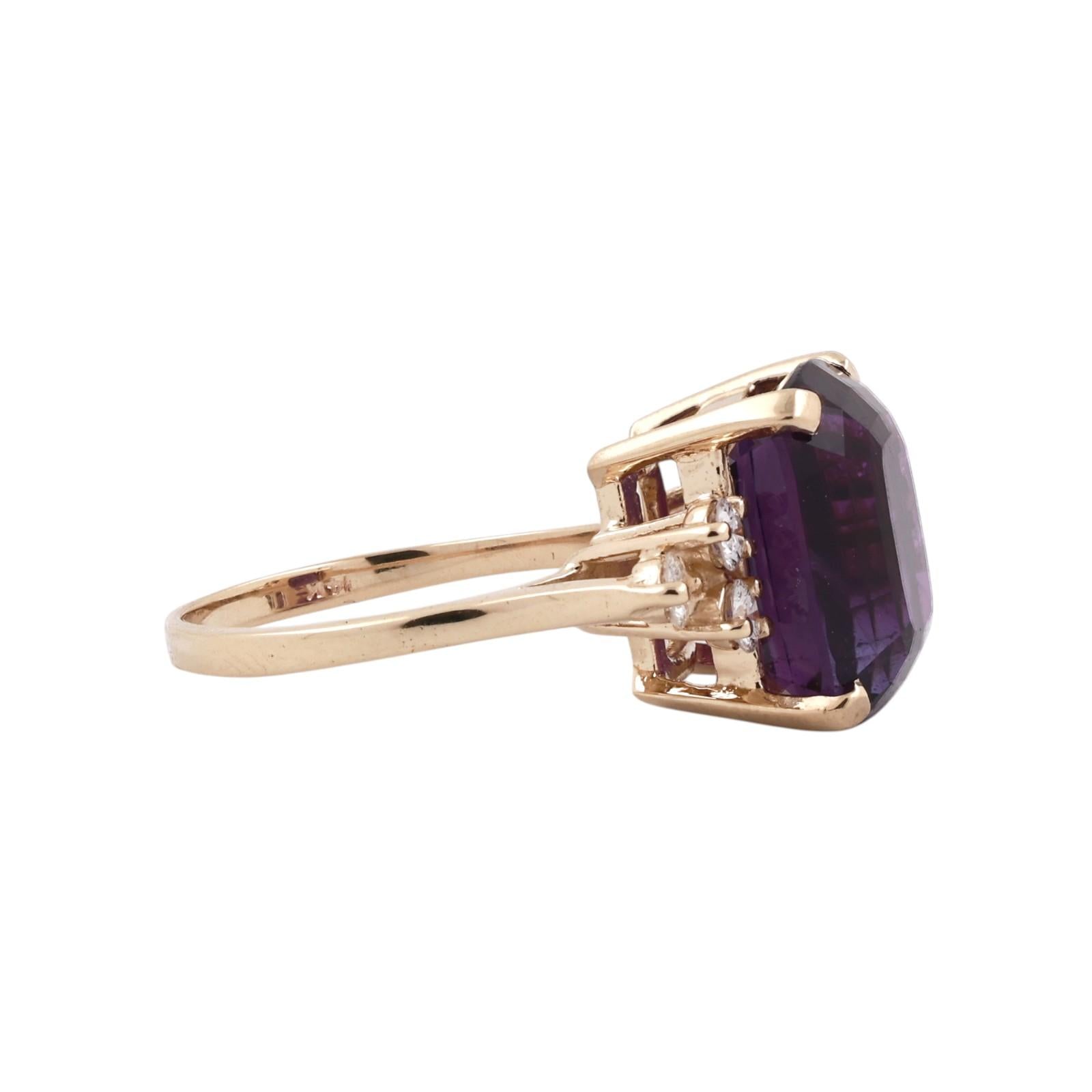 14K Yellow Gold 12.90CTW Antique Cushion Cut Amethyst Diamond Ring Size 9 Estate