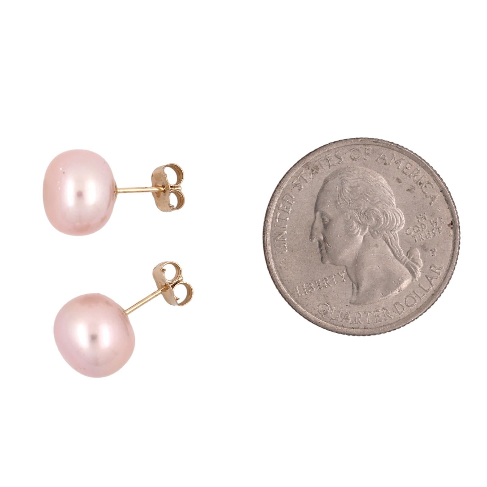 14K Yellow Gold 10mm Lavender Cultured Freshwater Pearl Stud Earrings
