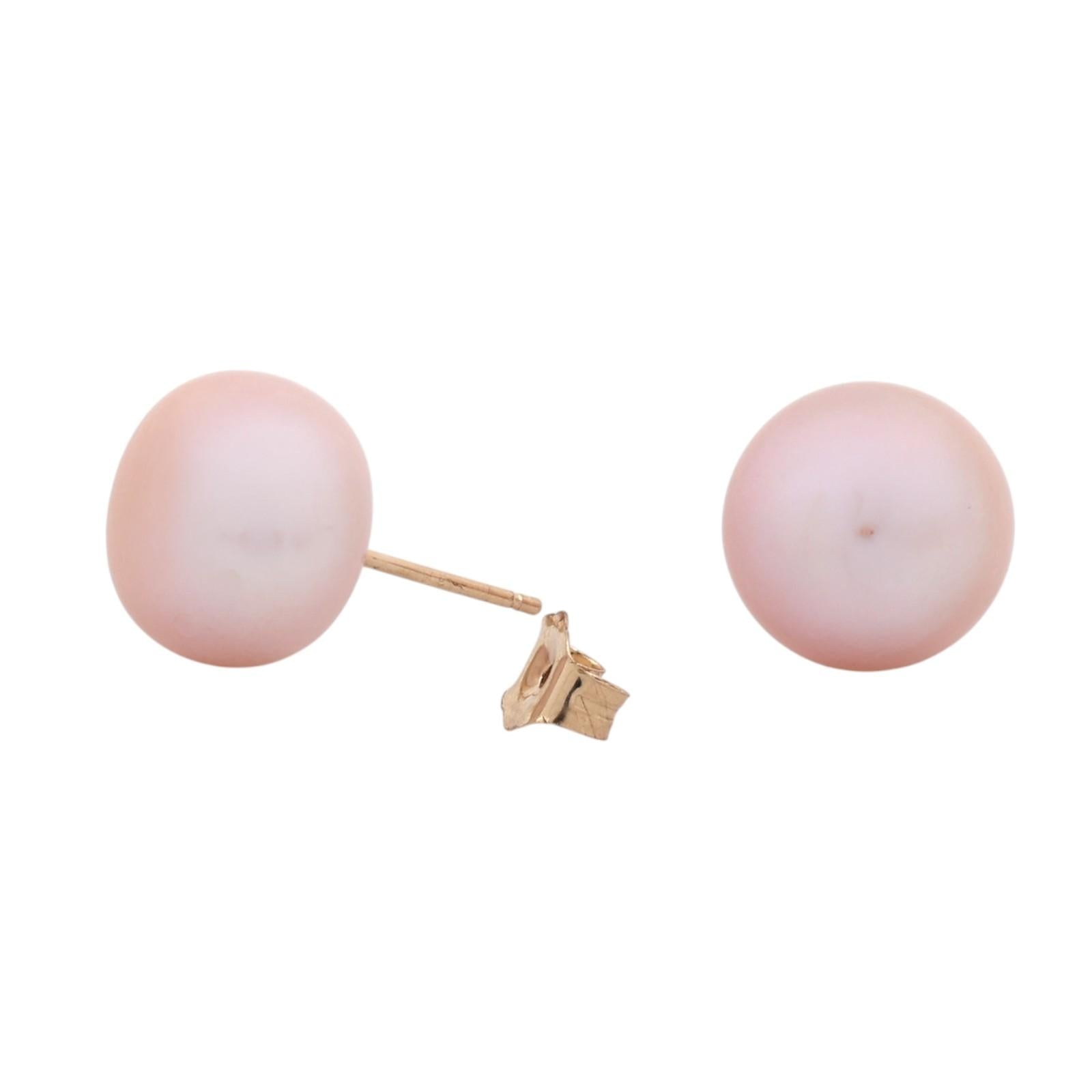 14K Yellow Gold 10mm Lavender Cultured Freshwater Pearl Stud Earrings