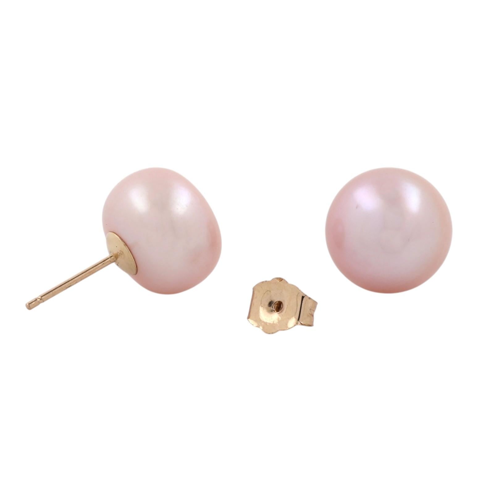14K Yellow Gold 10mm Lavender Cultured Freshwater Pearl Stud Earrings