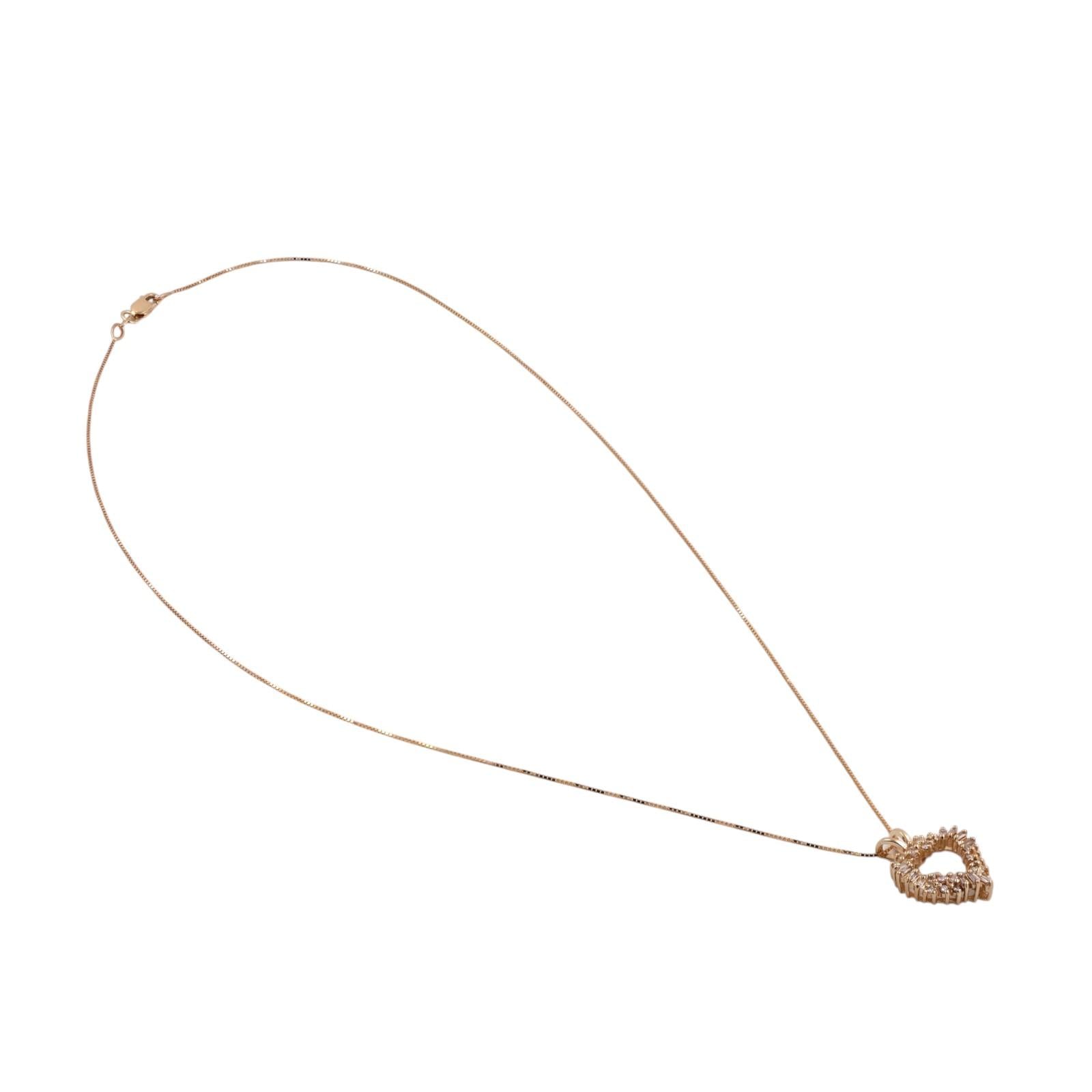 14K Yellow Gold 0.50TW Diamond Open Heart Pendant Necklace Round Baguette 18.25"