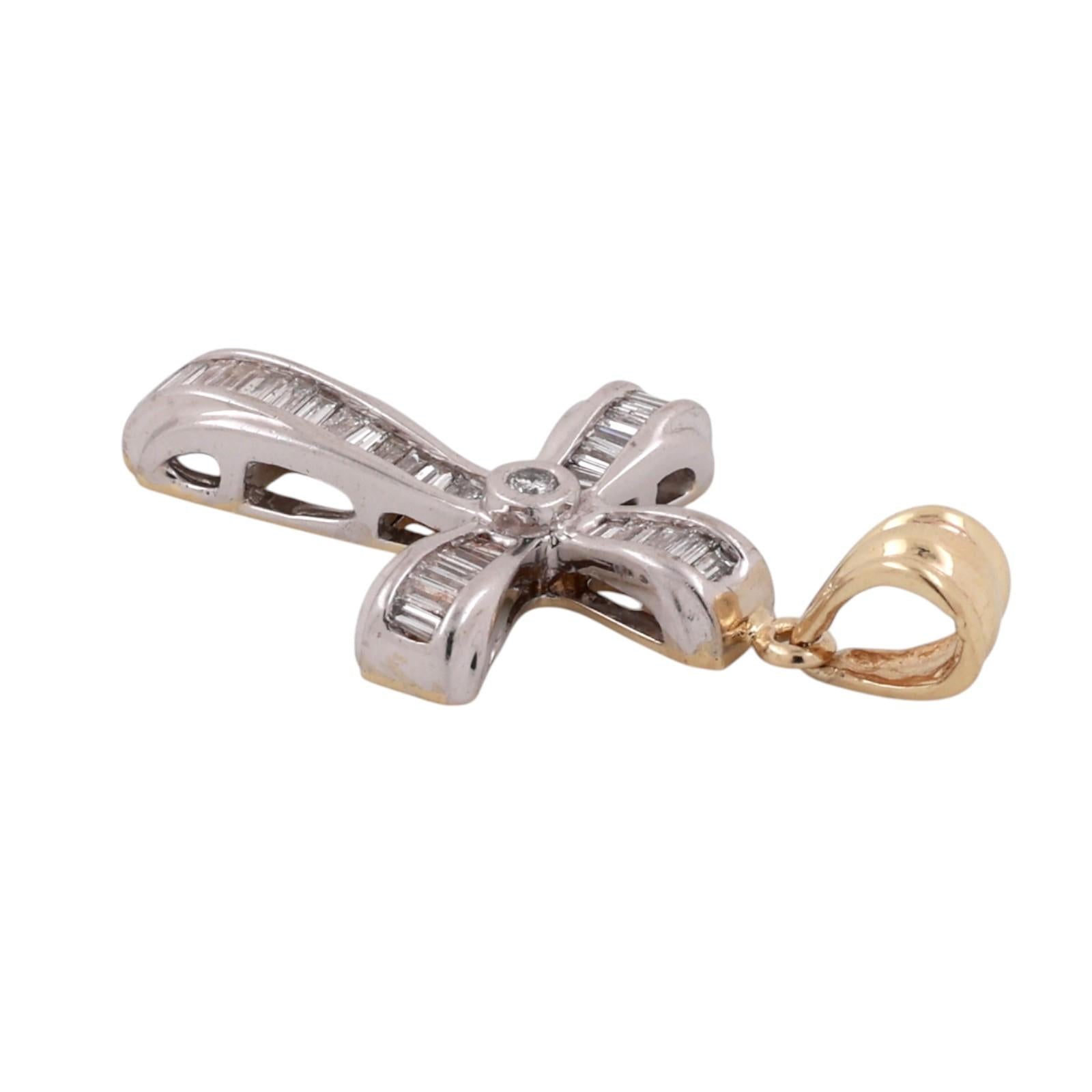 Two-Tone Gold Diamond Cross Pendant Round Baguette Diamonds 0.50CTW